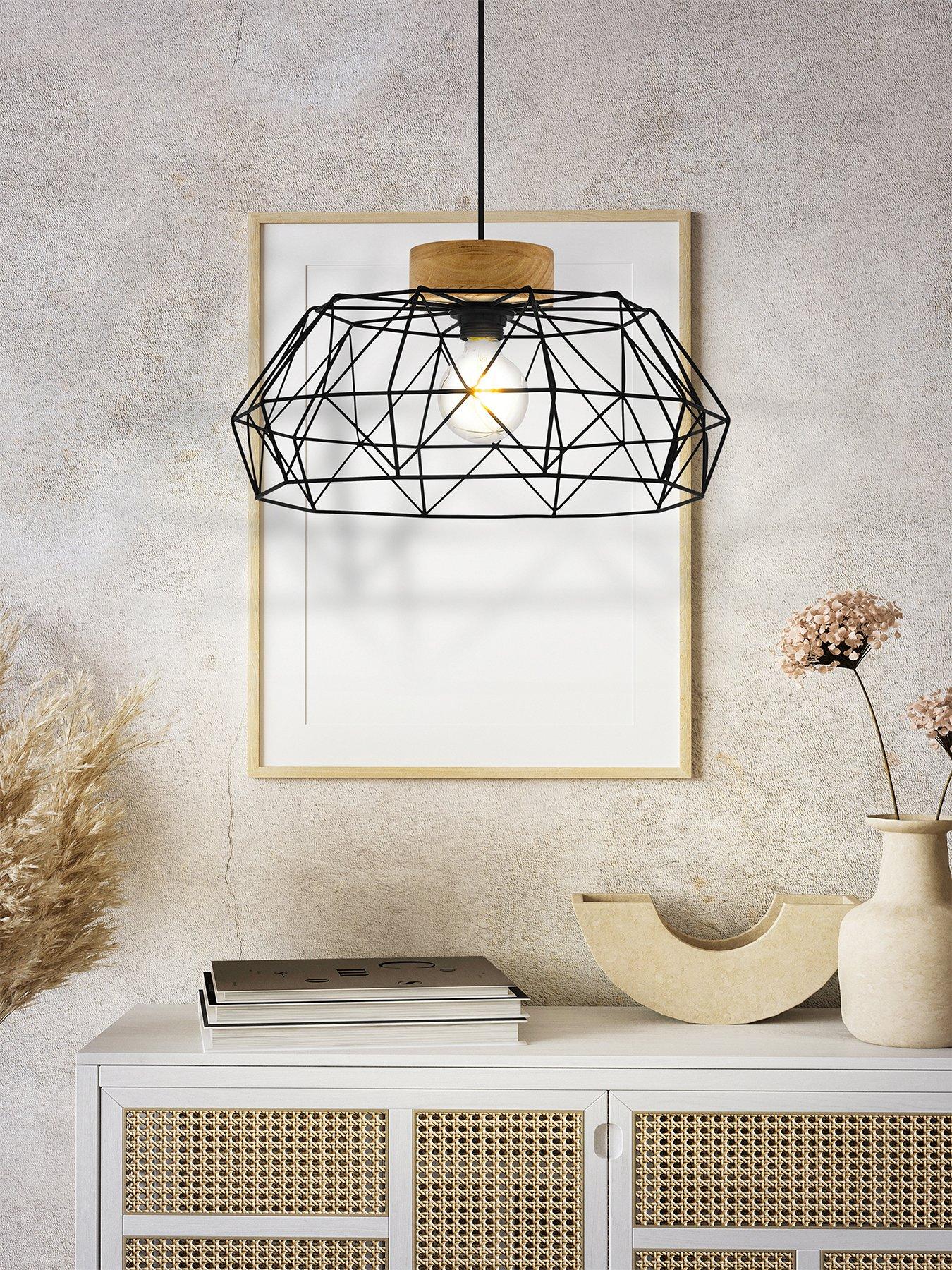 Eglo Padstow Geometric Black Wire Steel  &  Wood Pendant