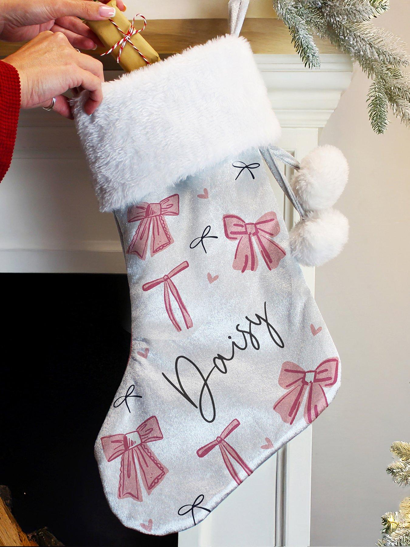 Image 2 of 3 of The Personalised Memento Company Personalised Pink Bow Christmas Stocking