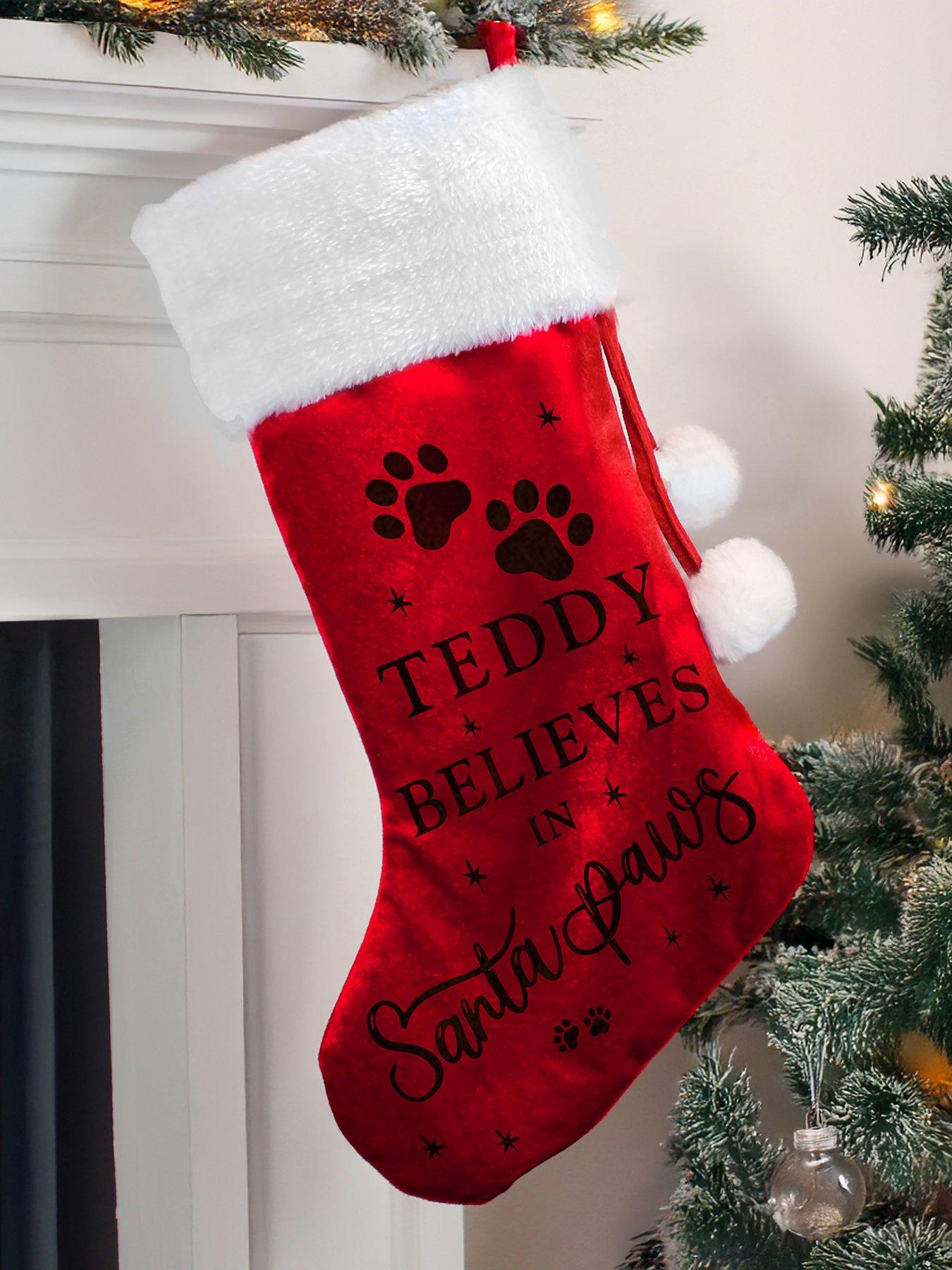 Image 1 of 3 of The Personalised Memento Company Personalised Santa Paws Christmas Red Stocking