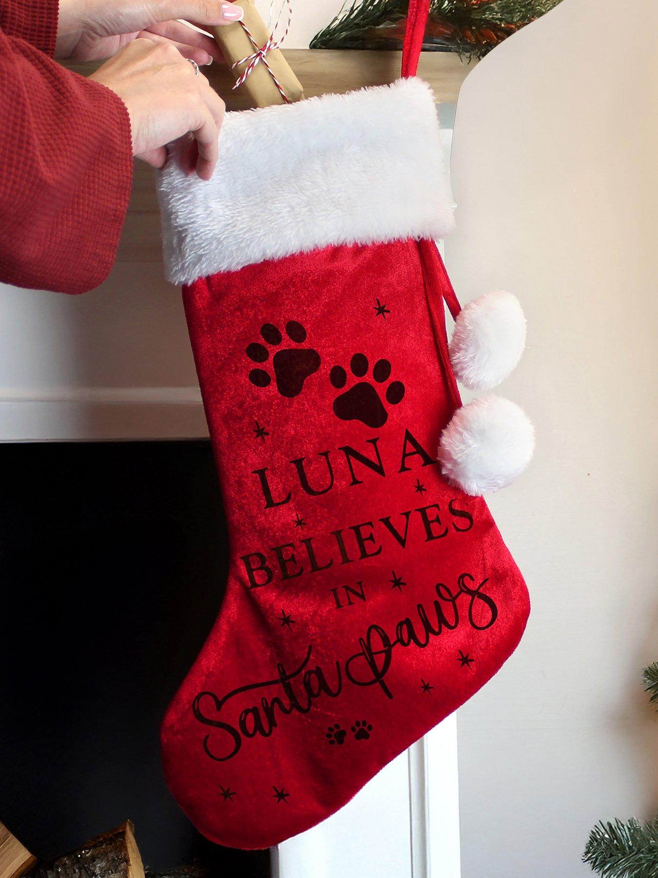 Image 2 of 3 of The Personalised Memento Company Personalised Santa Paws Christmas Red Stocking