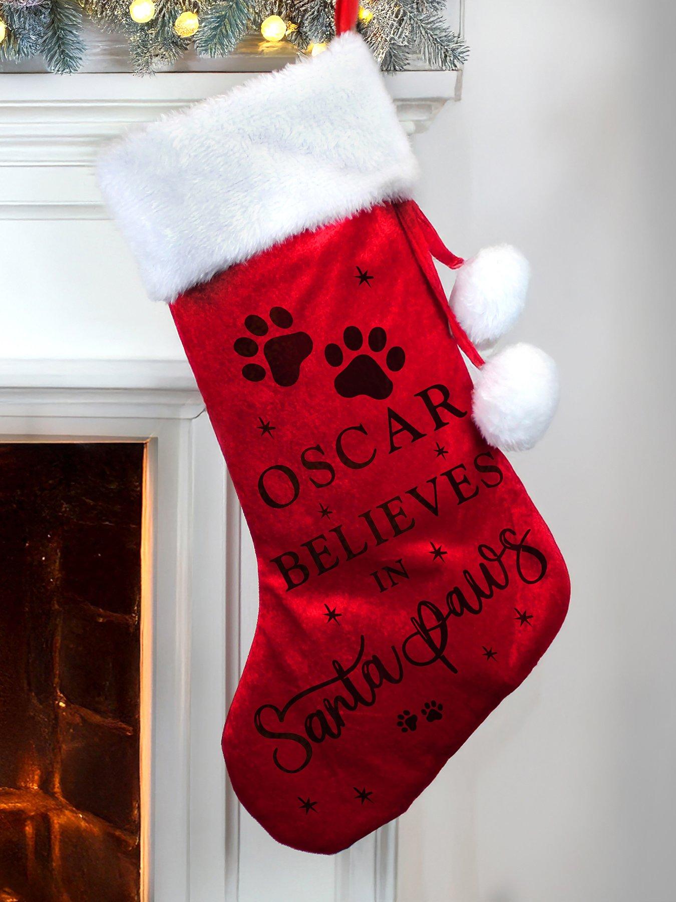 Image 3 of 3 of The Personalised Memento Company Personalised Santa Paws Christmas Red Stocking