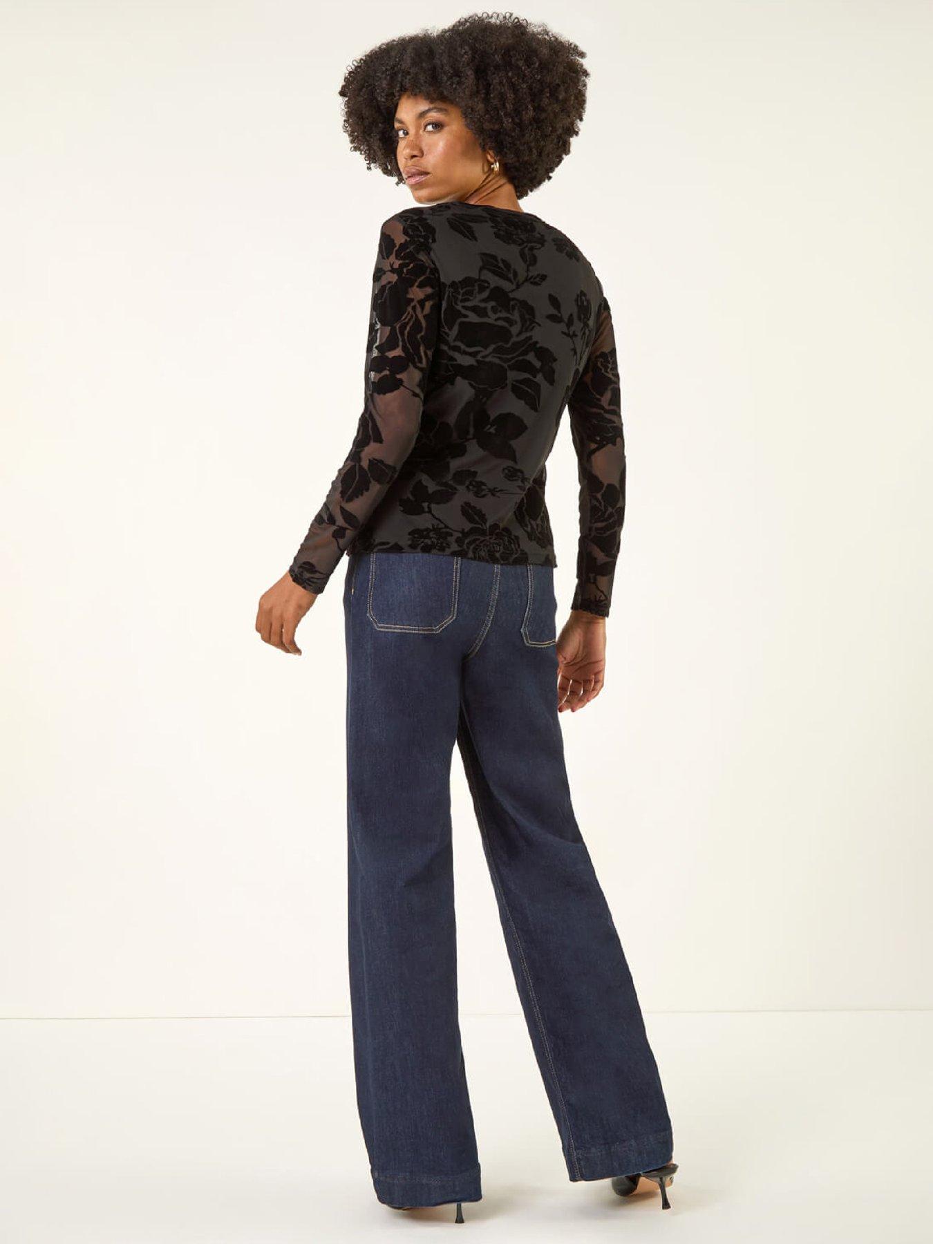 stillFront image of roman-textured-velvet-stretch-top-black