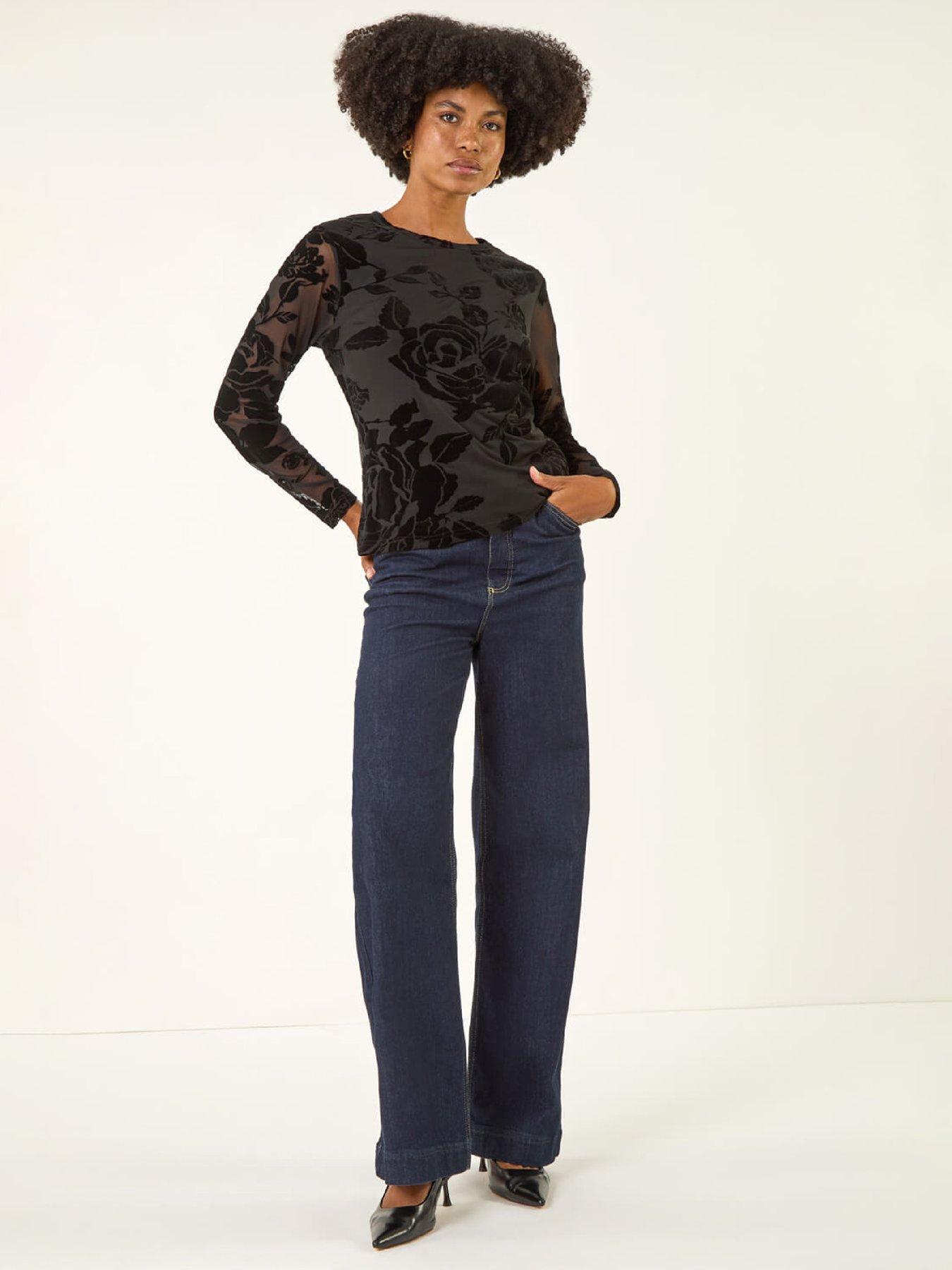  image of roman-textured-velvet-stretch-top-black