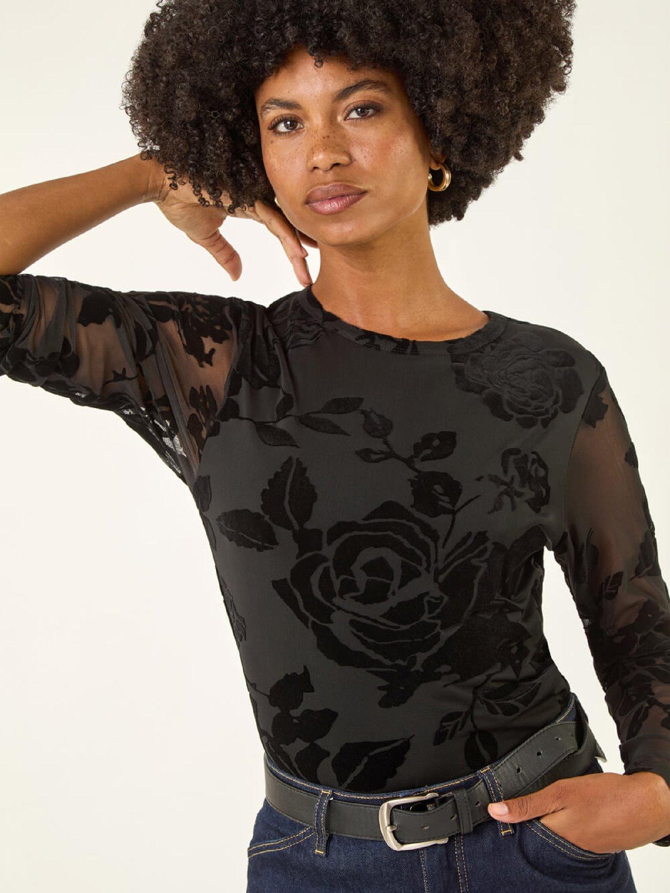  image of roman-textured-velvet-stretch-top-black