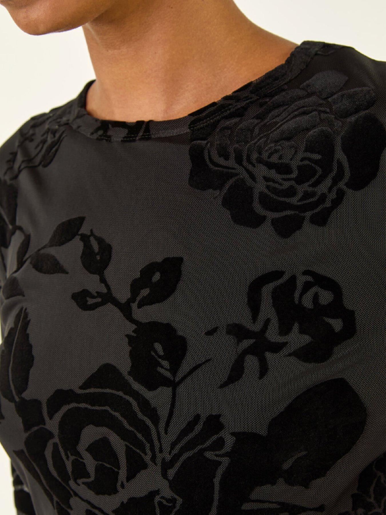  image of roman-textured-velvet-stretch-top-black