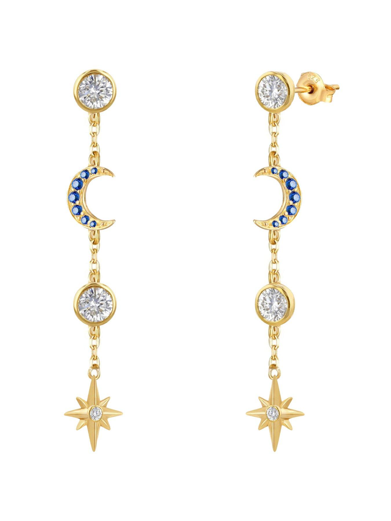  image of the-love-collection-gold-plated-sterling-silver-celestial-dropper-cz-earrings