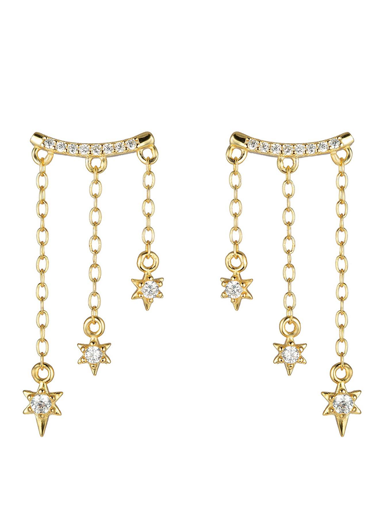 front image of the-love-collection-gold-plated-sterling-silver-triple-star-dropper-earrings