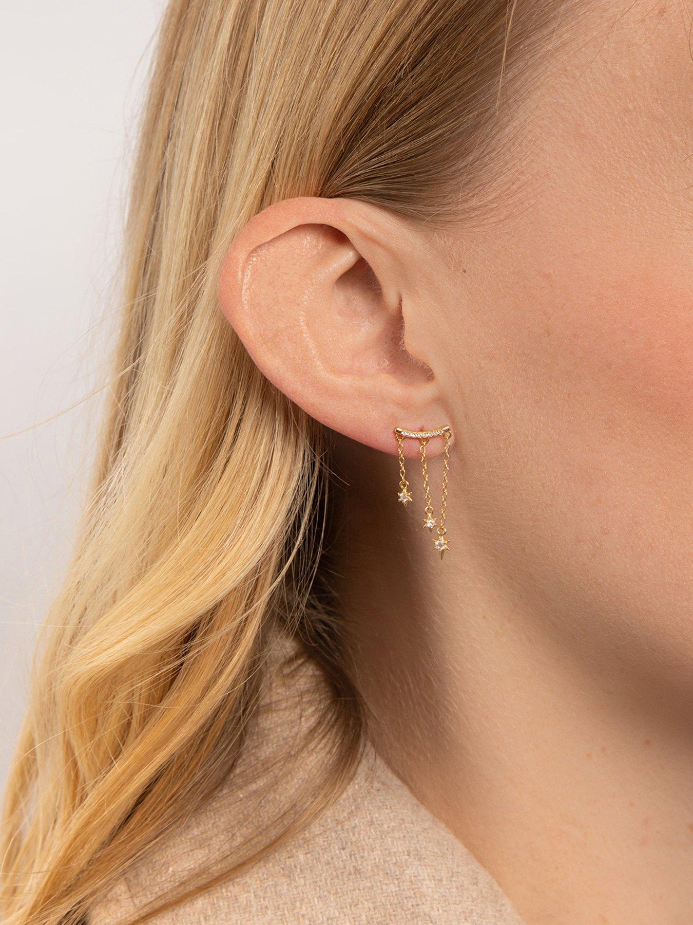  image of the-love-collection-gold-plated-sterling-silver-triple-star-dropper-earrings