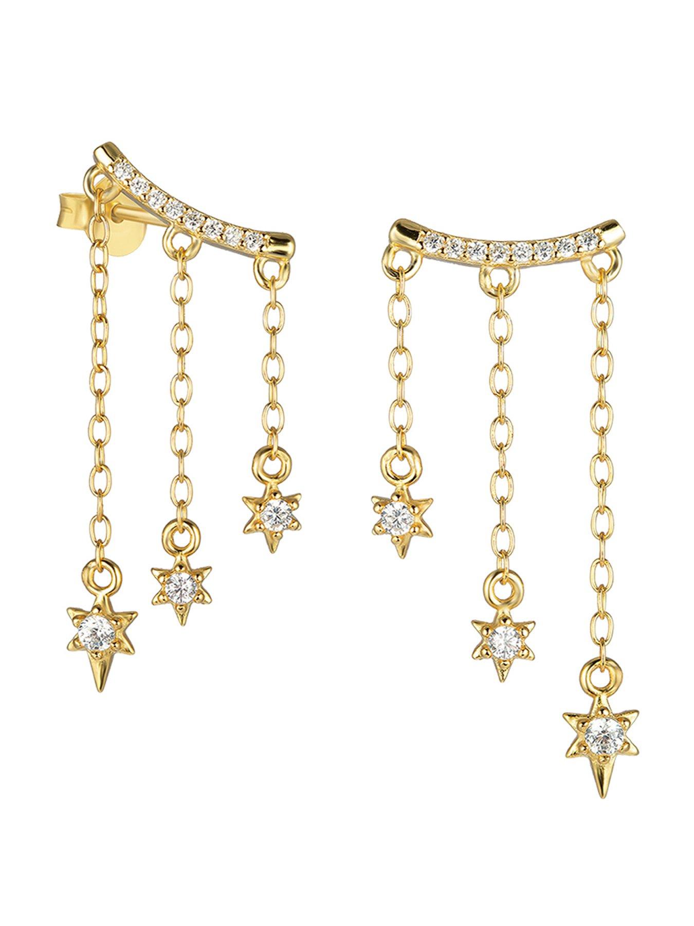 image of the-love-collection-gold-plated-sterling-silver-triple-star-dropper-earrings