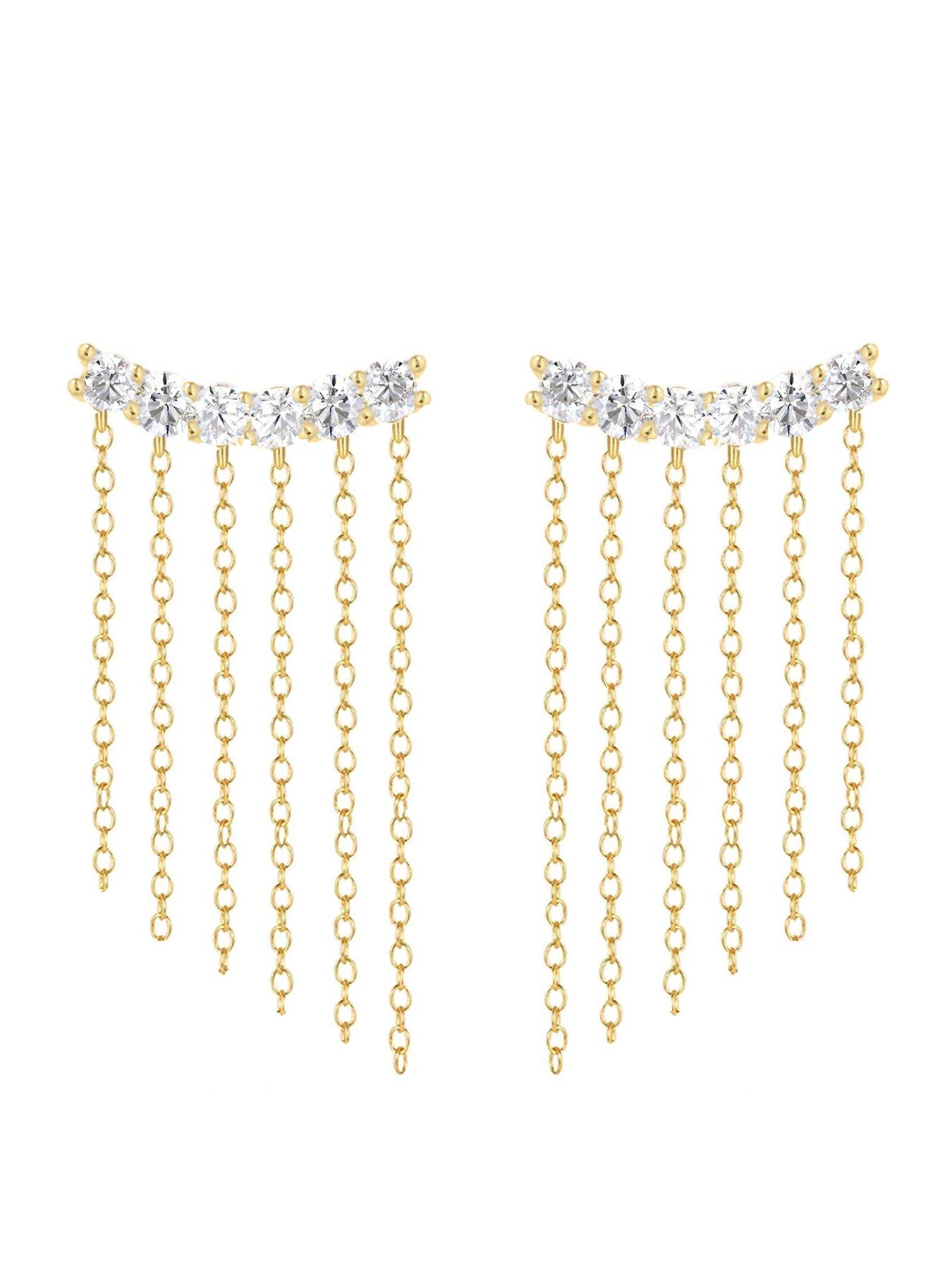  image of the-love-collection-gold-plated-sterling-silver-waterfall-cz-dropper-earrings