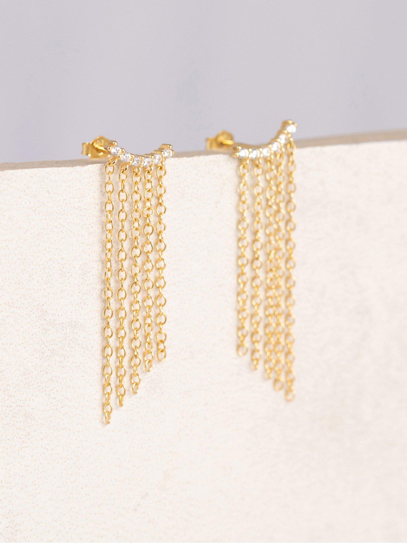  image of the-love-collection-gold-plated-sterling-silver-waterfall-cz-dropper-earrings