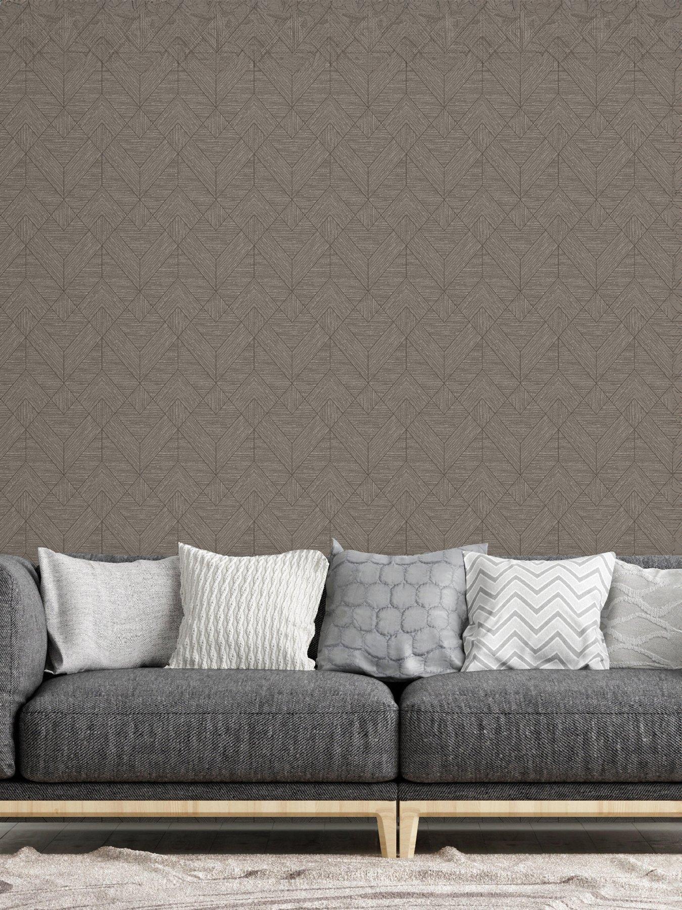 front image of arthouse-wood-grain-geo-charcoal-gold-wallpaper