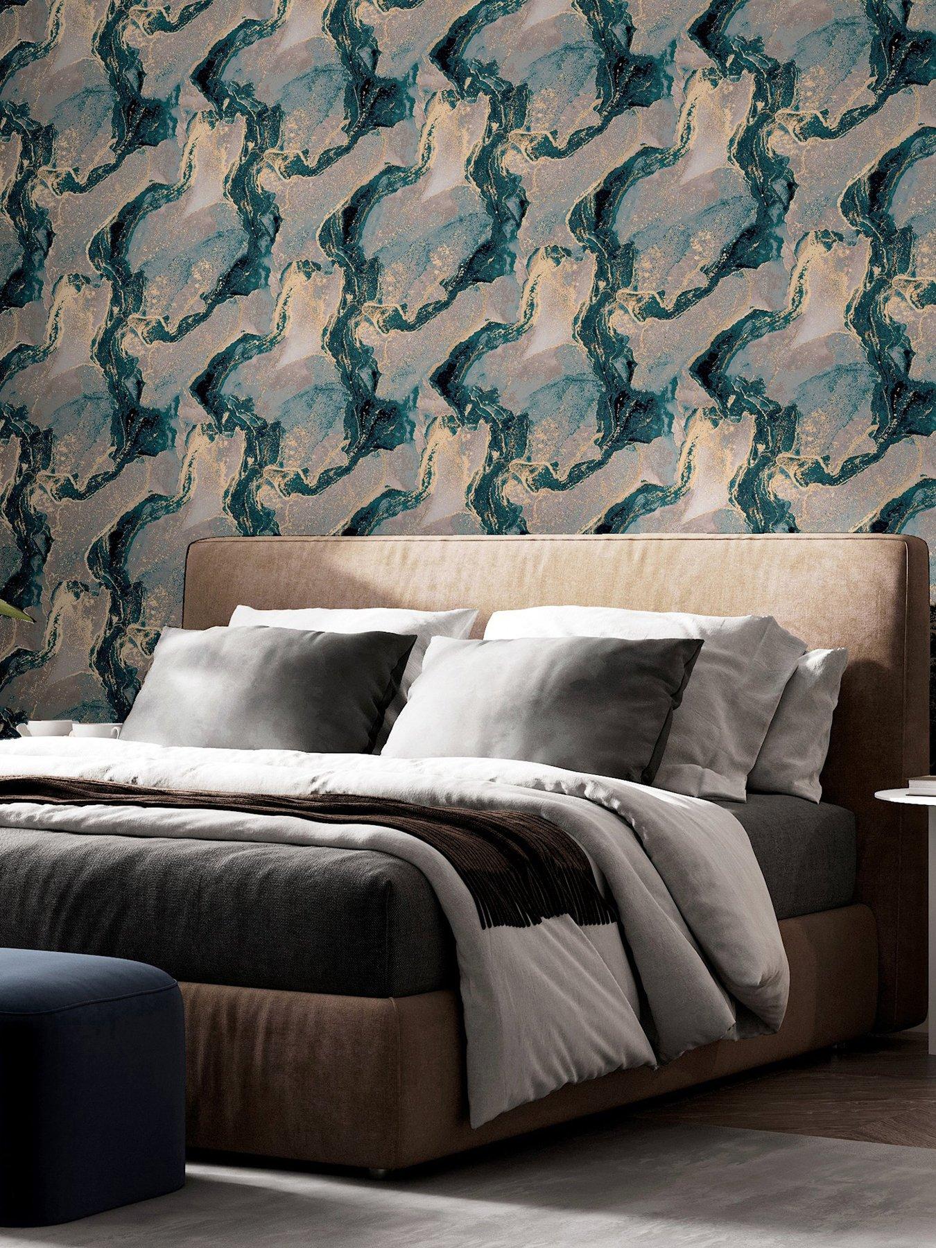  image of arthouse-abstract-marble-tealgold-wallpaper