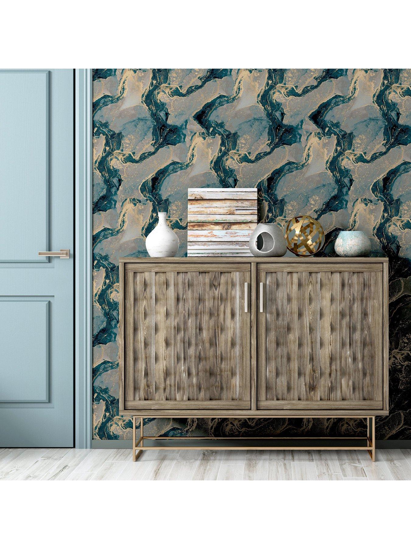  image of arthouse-abstract-marble-tealgold-wallpaper