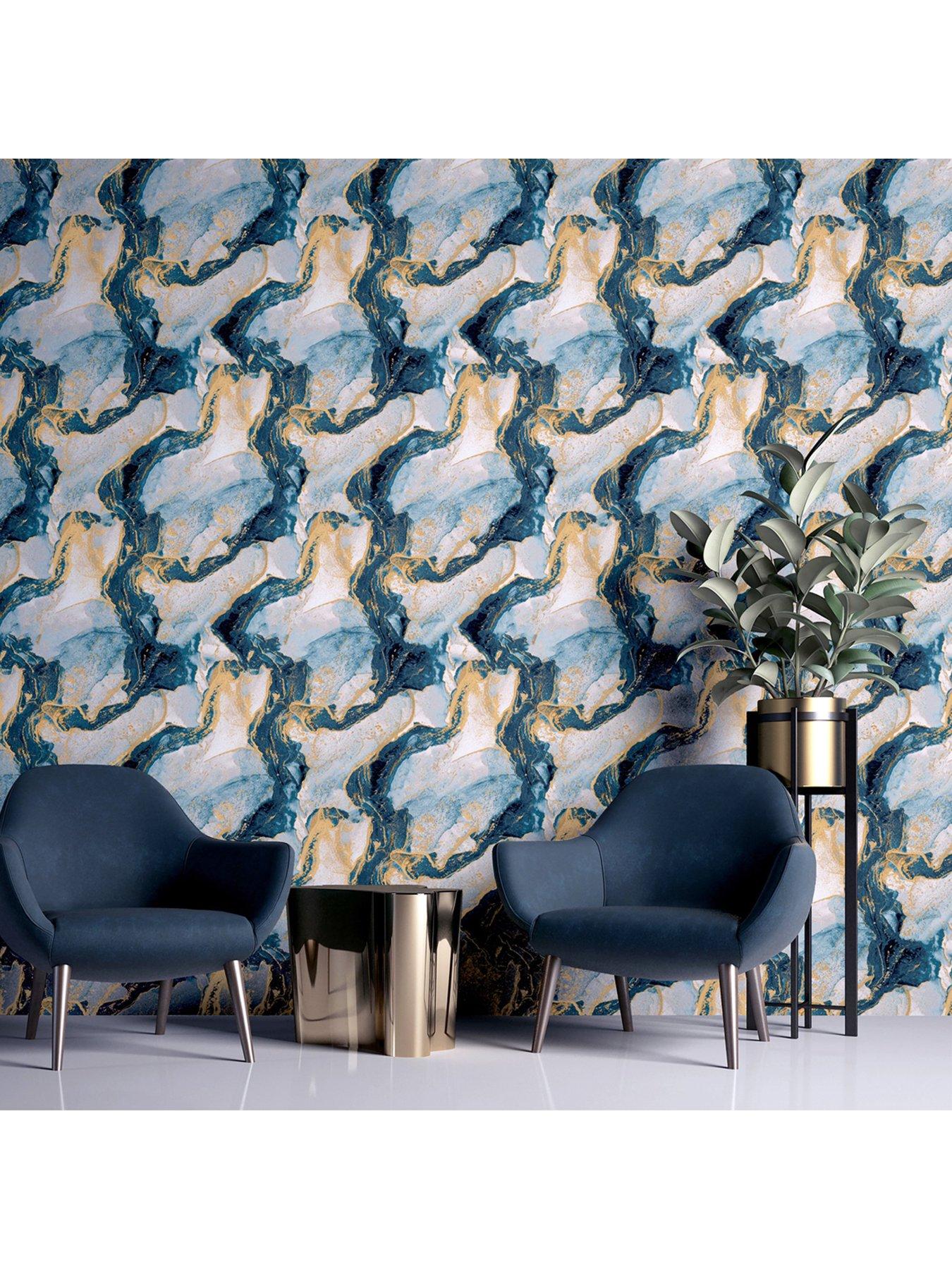  image of arthouse-abstract-marble-tealgold-wallpaper