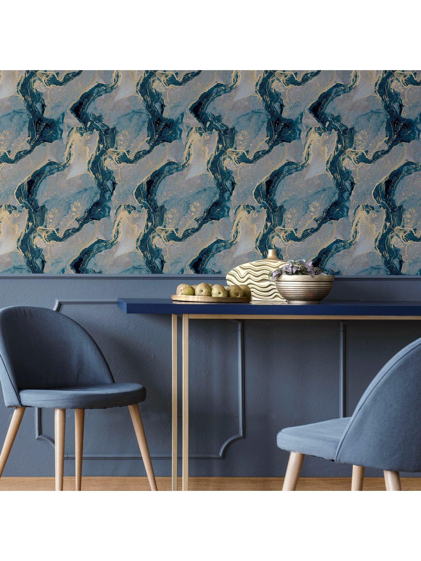  image of arthouse-abstract-marble-tealgold-wallpaper