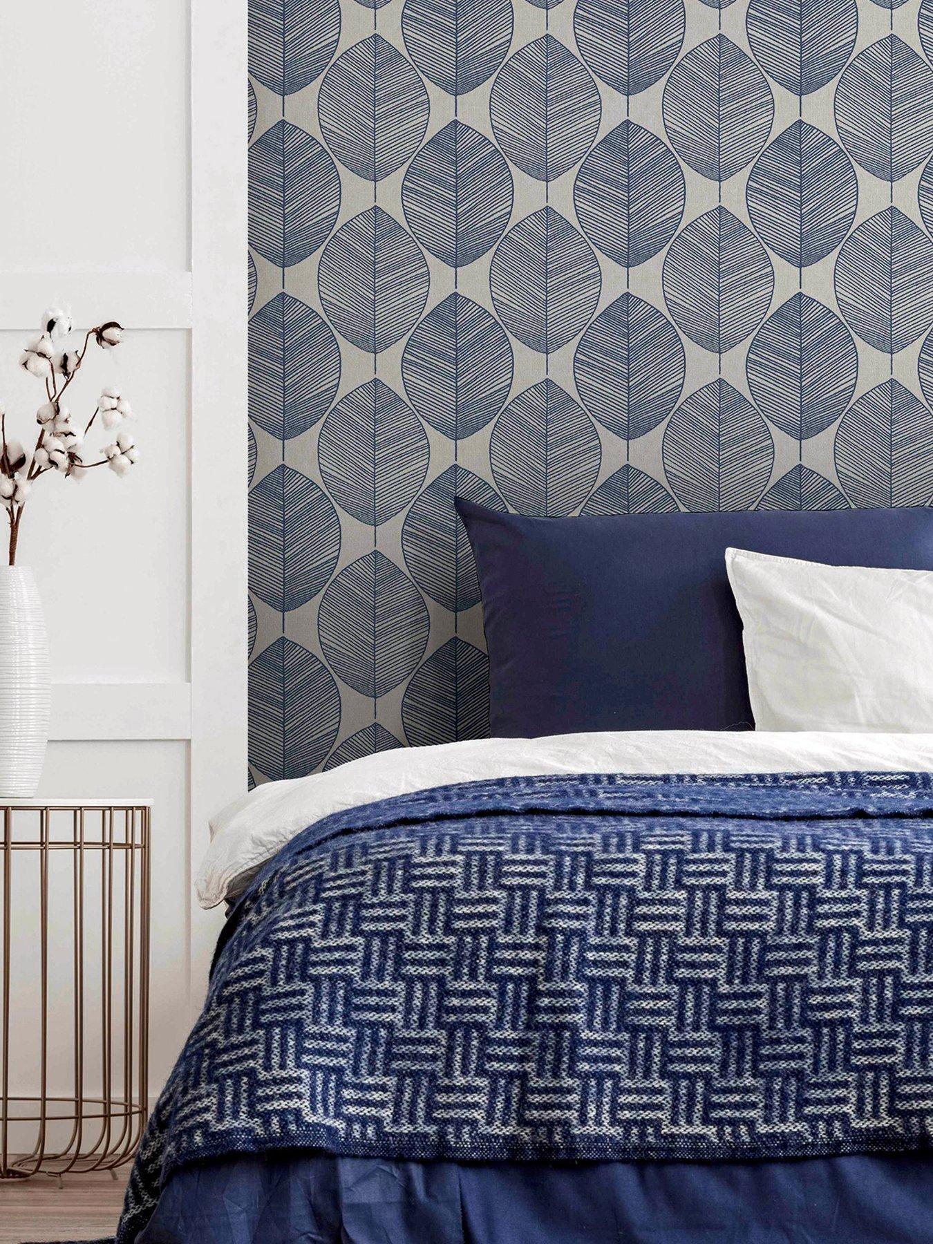 Image 1 of 5 of ARTHOUSE Leaves Blue Wallpaper