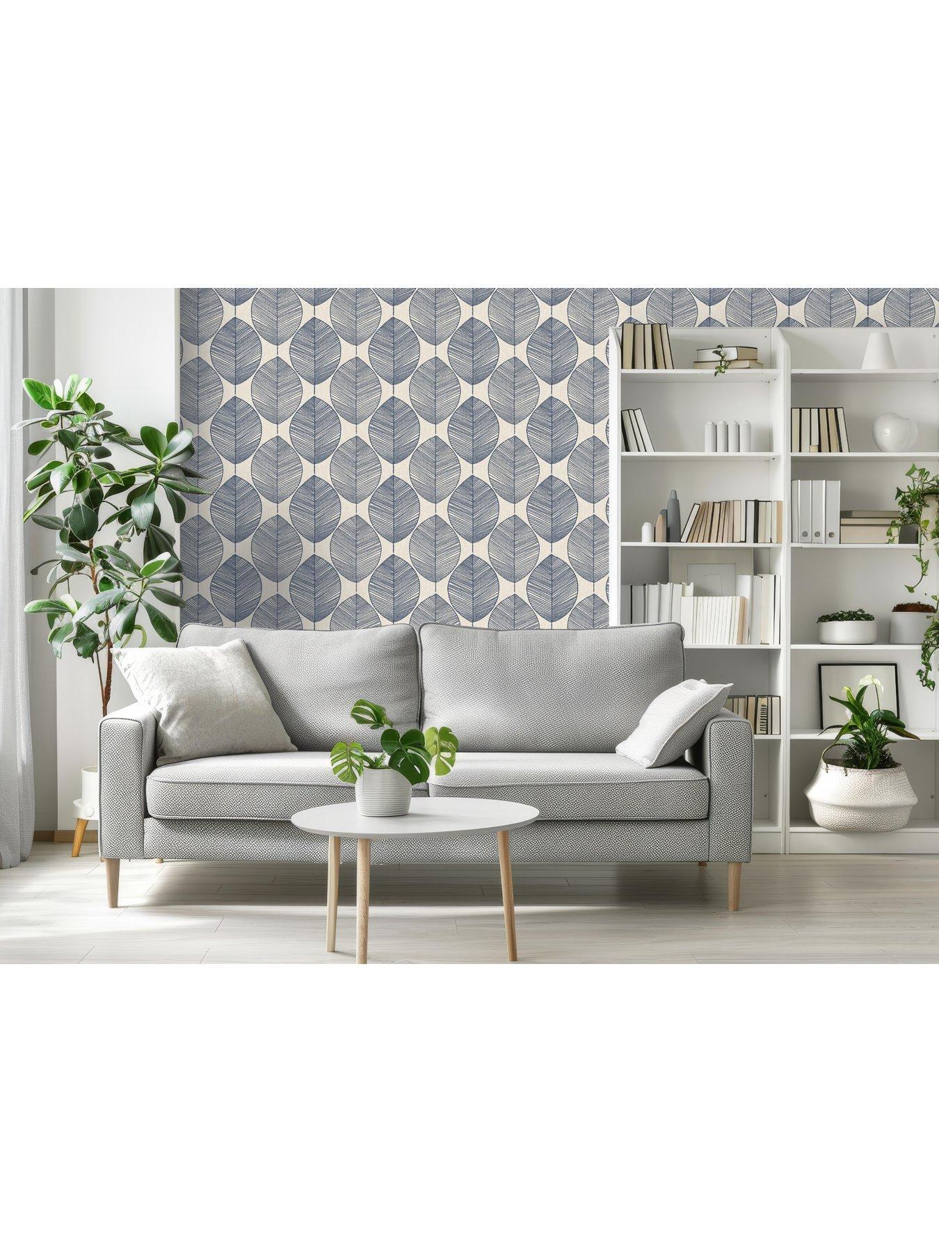  image of arthouse-leaves-blue-wallpaper