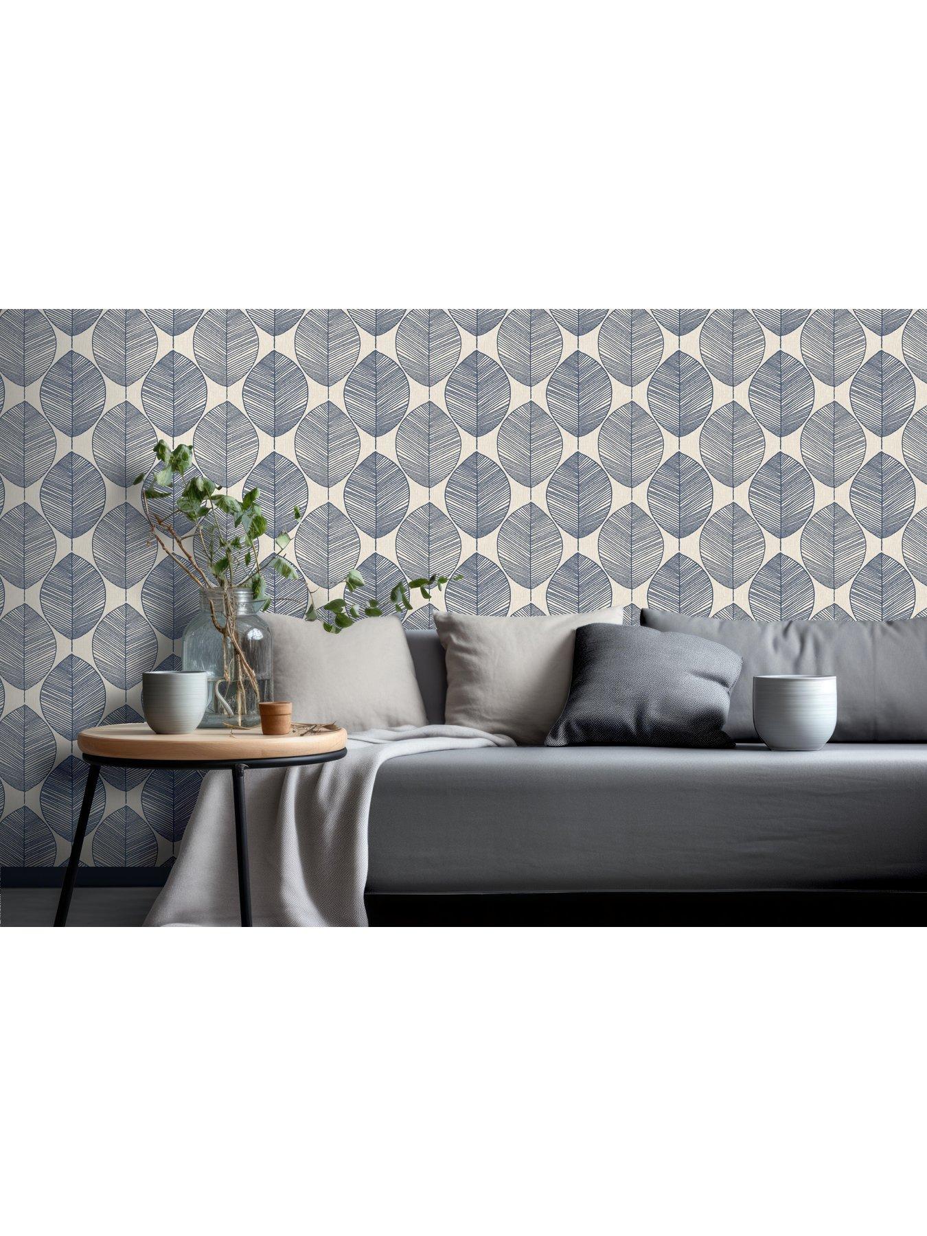  image of arthouse-leaves-blue-wallpaper