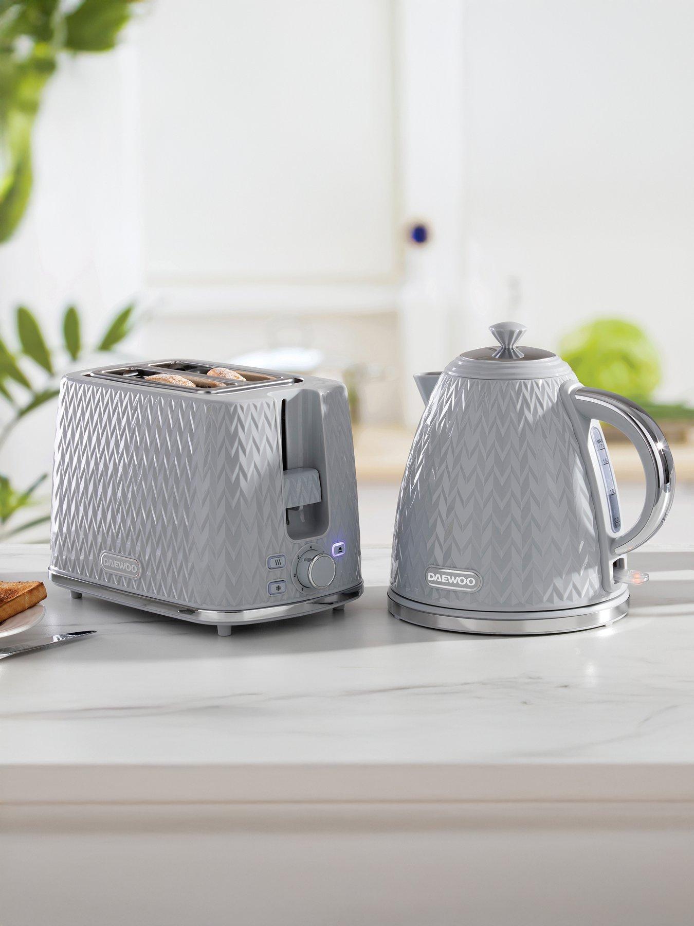 Daewoo Argyle Jug Kettle and 2 Slice Toaster- Grey