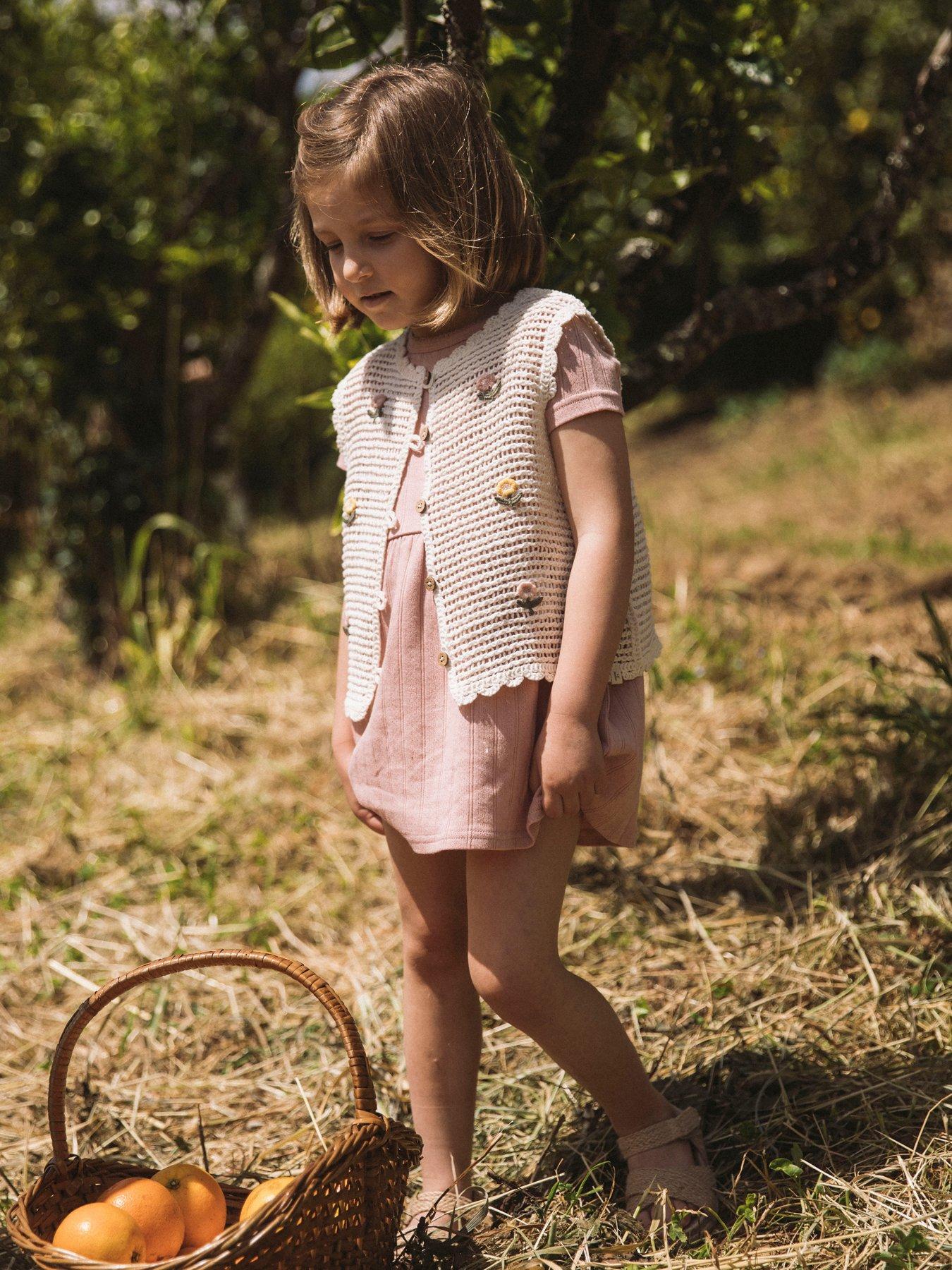 Lil Atelier Mini Girls Floral Embroidered Knitted Vest - Cream