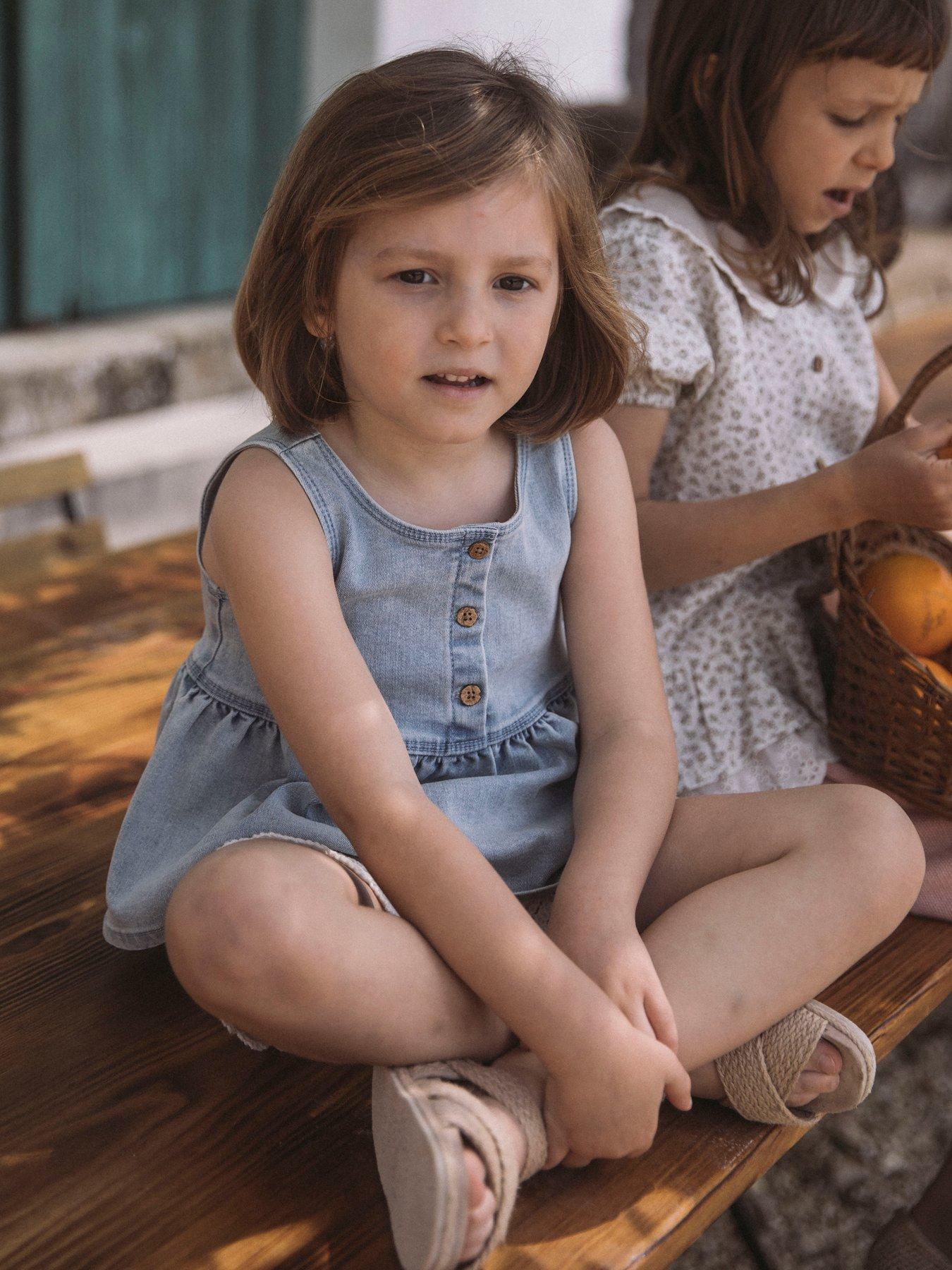 Lil Atelier Mini Girls Sleeveless Denim Blouse - Light Blue