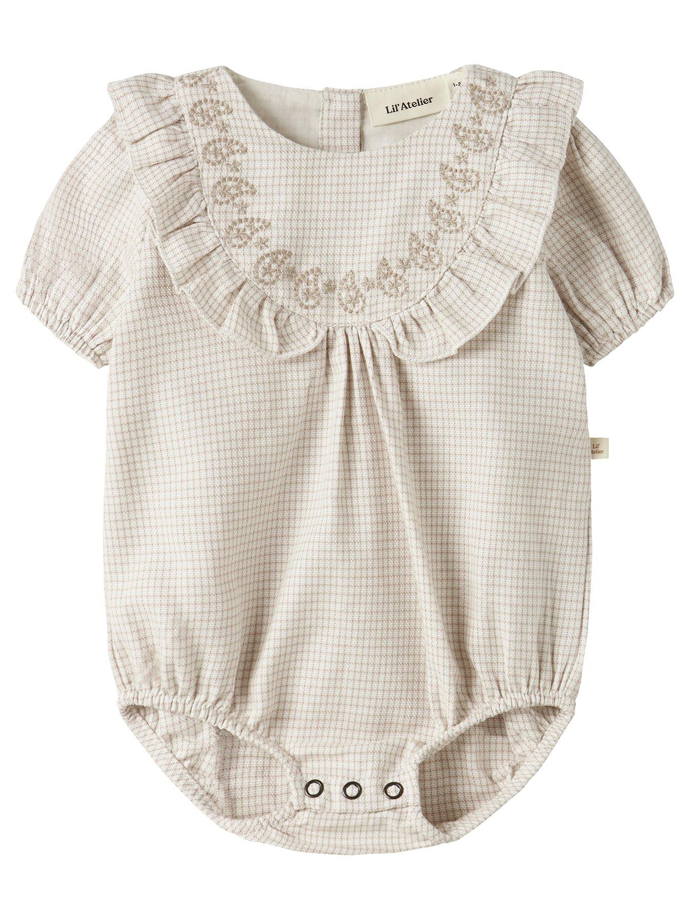 Image 1 of 3 of Lil Atelier Baby Girls Check Romper - Beige