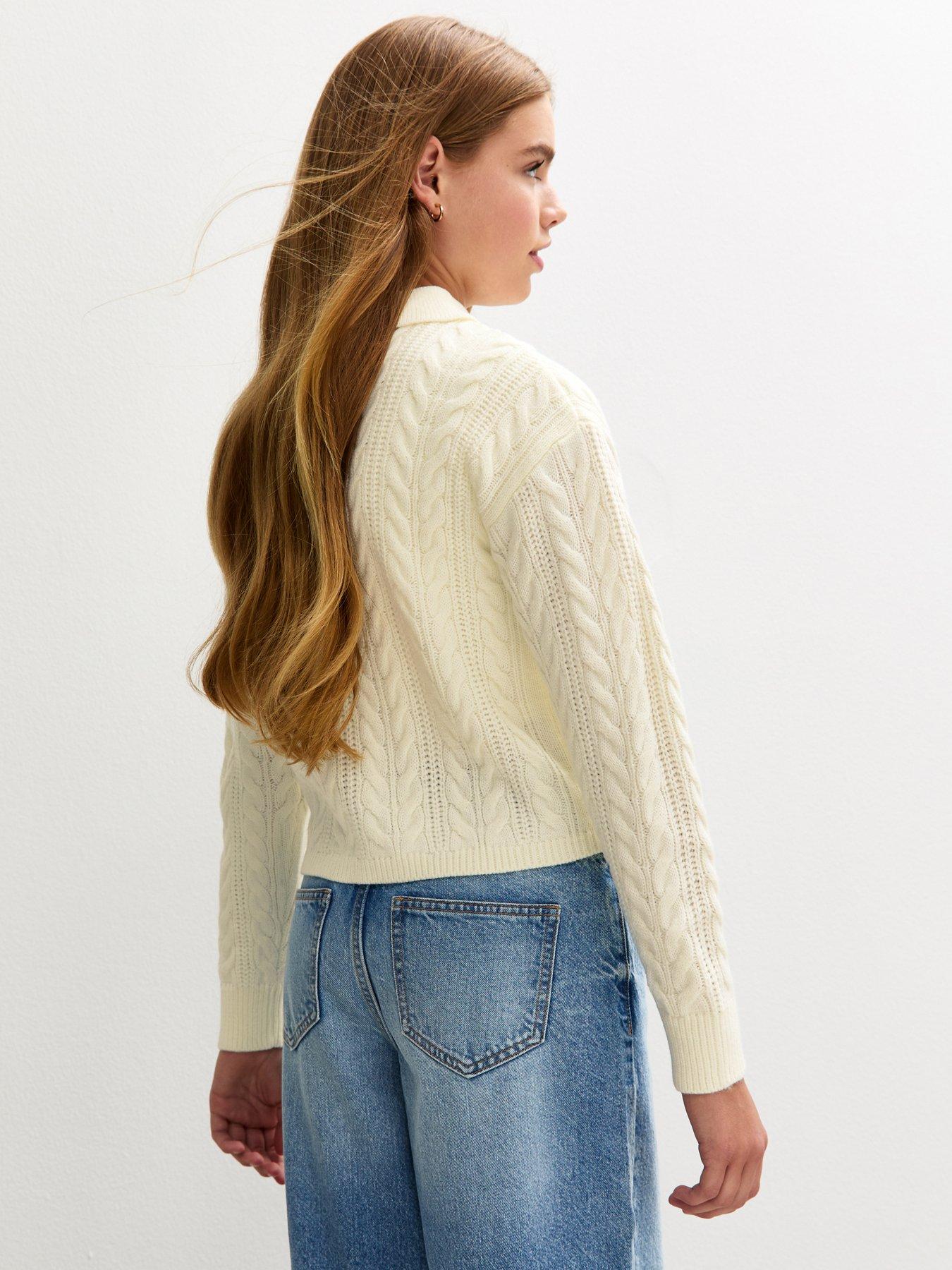 stillFront image of new-look-915-girls-cable-knit-zip-through-cardigan-cream