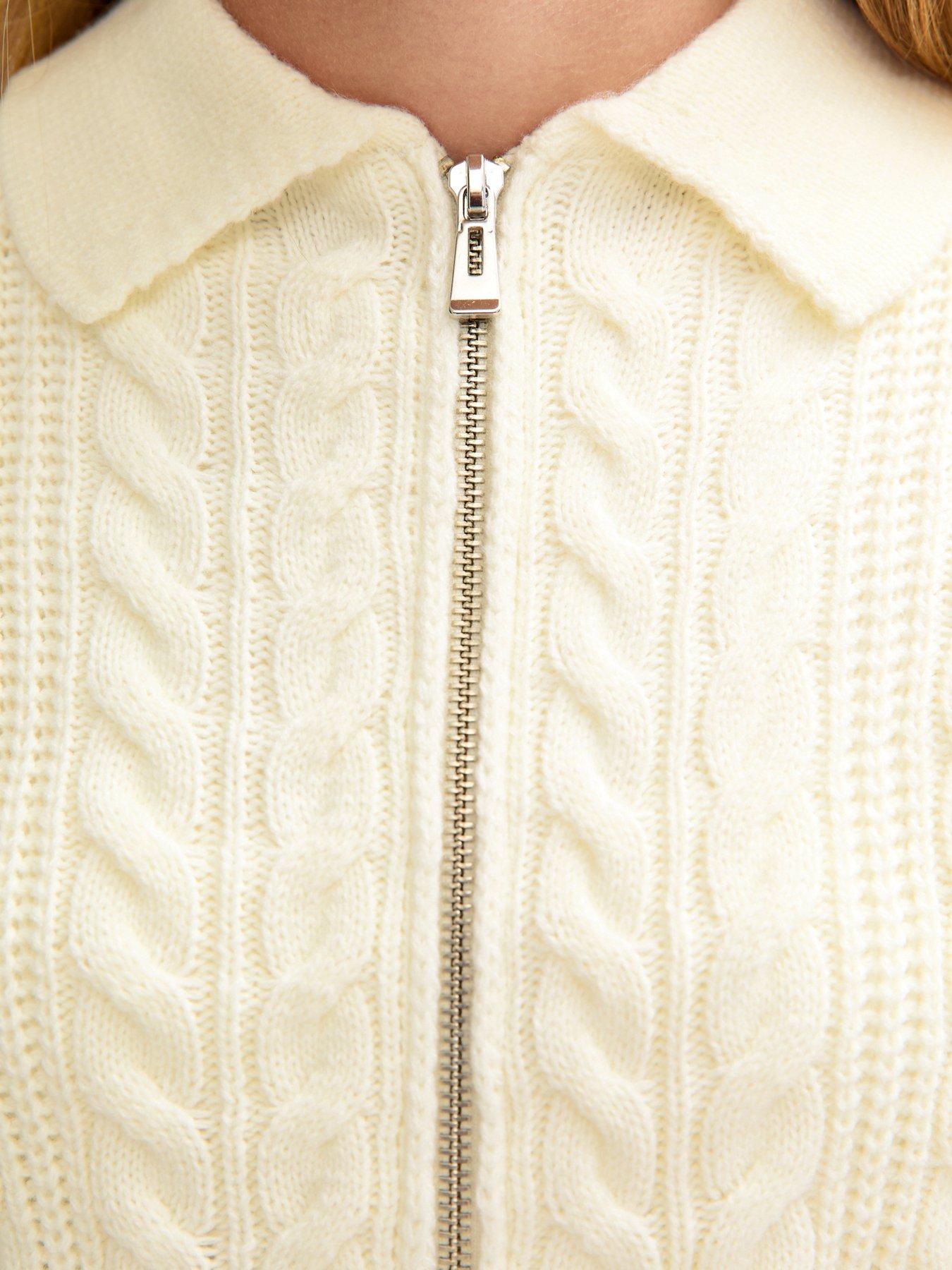  image of new-look-915-girls-cable-knit-zip-through-cardigan-cream