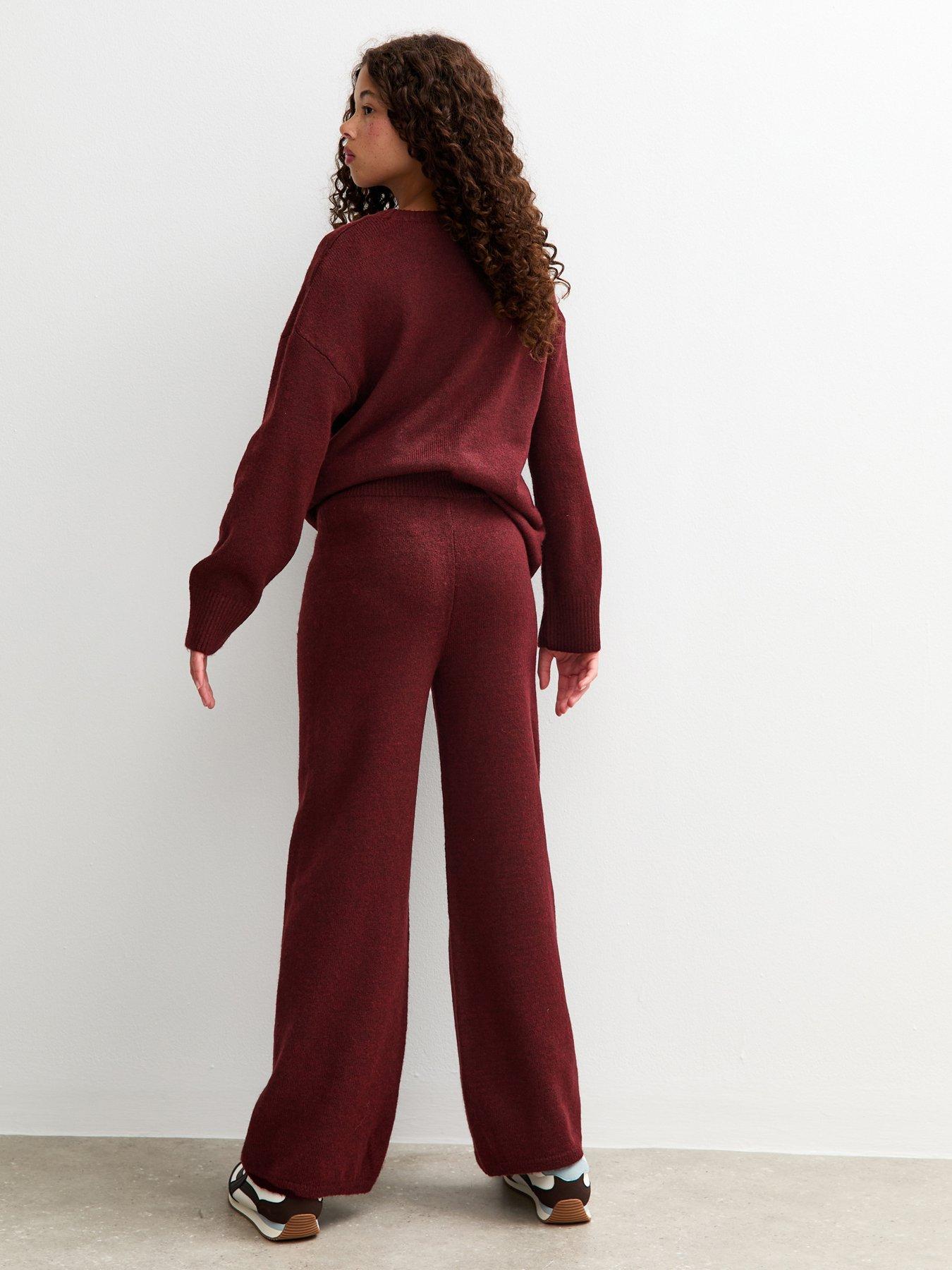  image of new-look-915-girls-usa-slogan-wide-leg-knitted-trousers-burgundy
