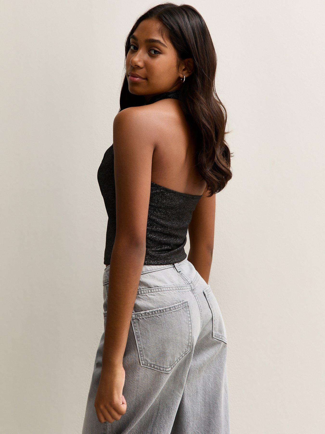 stillFront image of new-look-915-girls-sparkly-cowl-neck-top-black