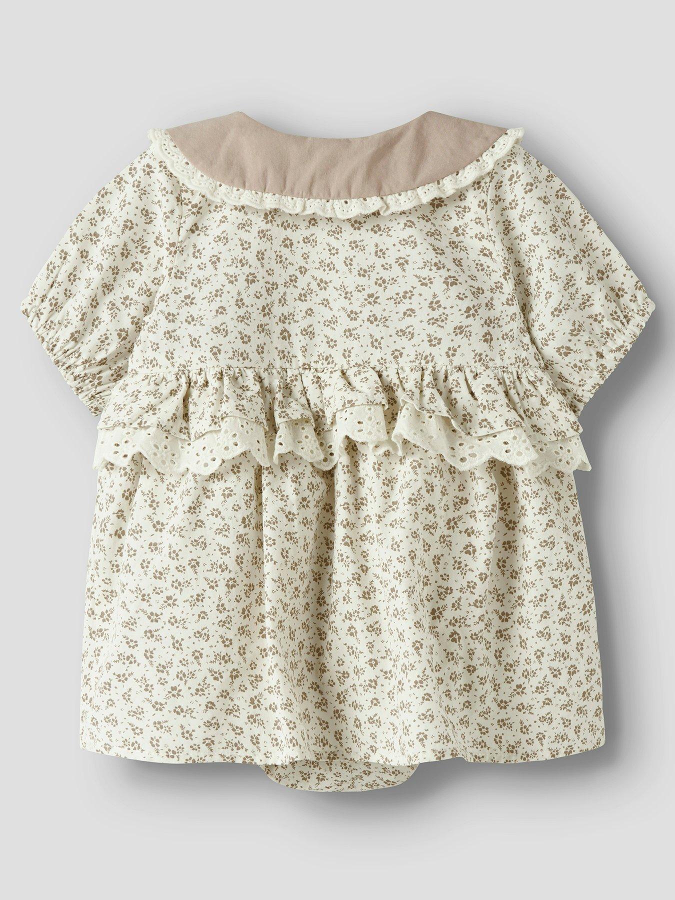 Image 2 of 3 of Lil Atelier Baby Girls Floral Collared Short Sleeve Body Dress - Cream