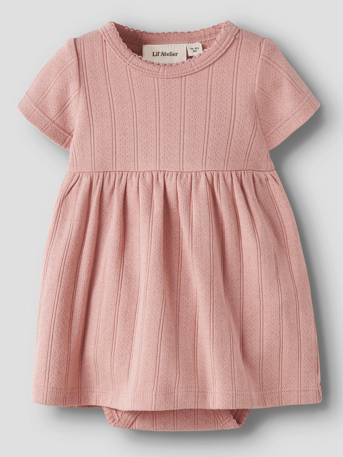 Lil Atelier Baby Girls Short Sleeve Jersey Pointelle Body Dress - Pink