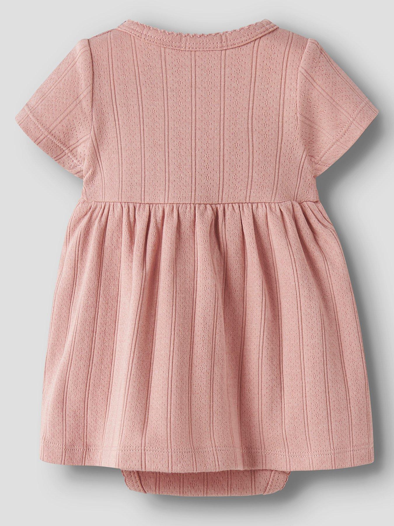 Image 2 of 3 of Lil Atelier Baby Girls Short Sleeve Jersey Pointelle Body Dress - Pink