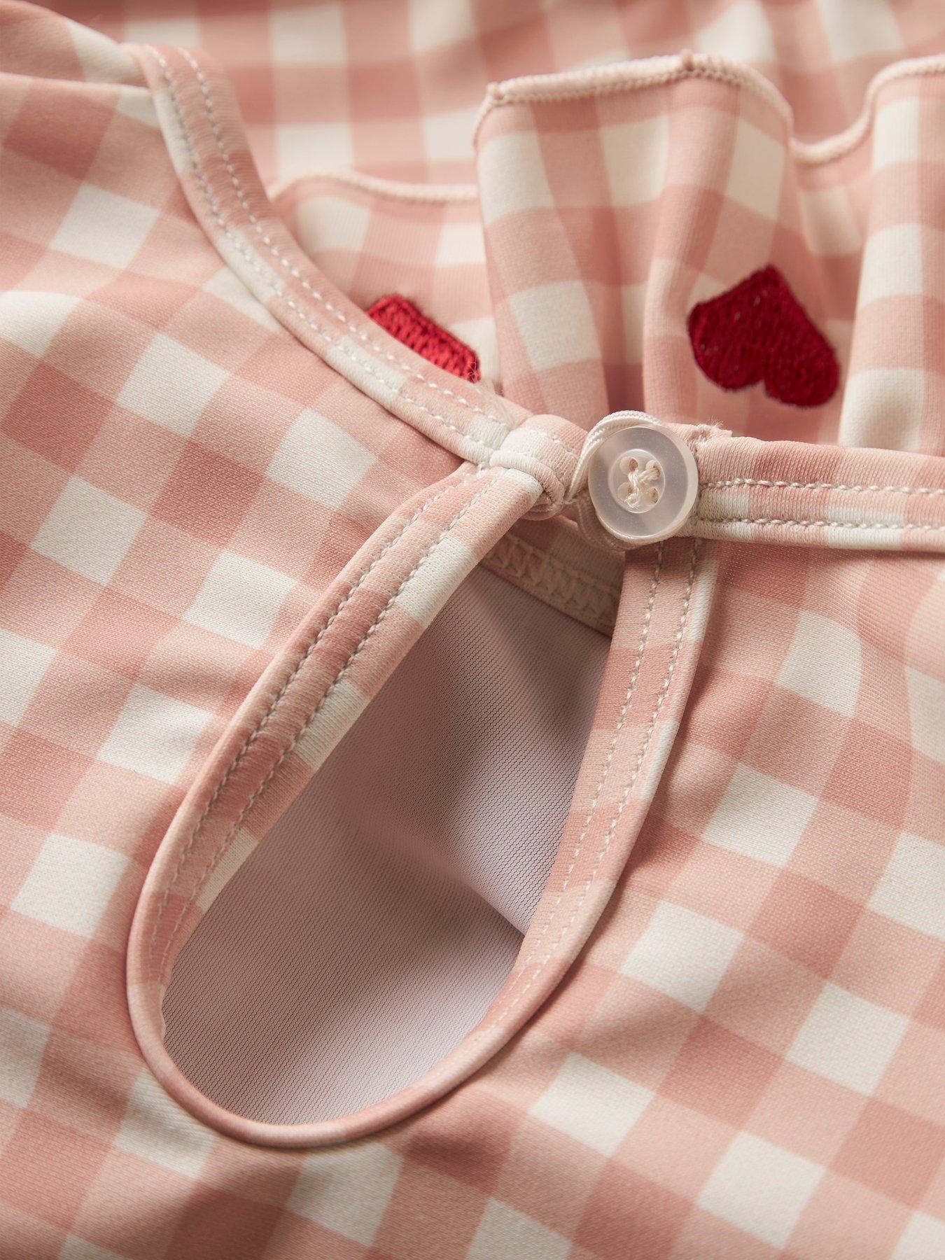 Image 3 of 3 of Lil Atelier Baby Girls Long Sleeve Gingham Heart Swimsuit - Pink