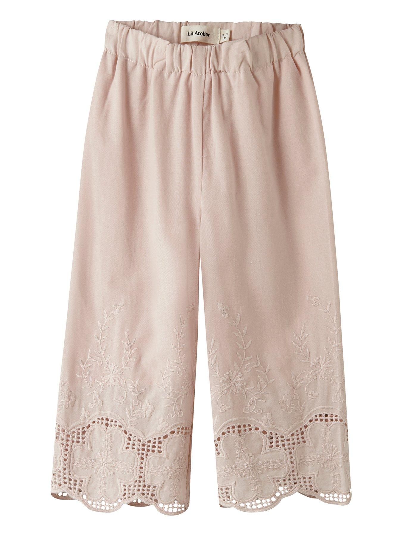 Lil Atelier Mini Girls Woven Embroidered Co-ord Trousers - Light Pink