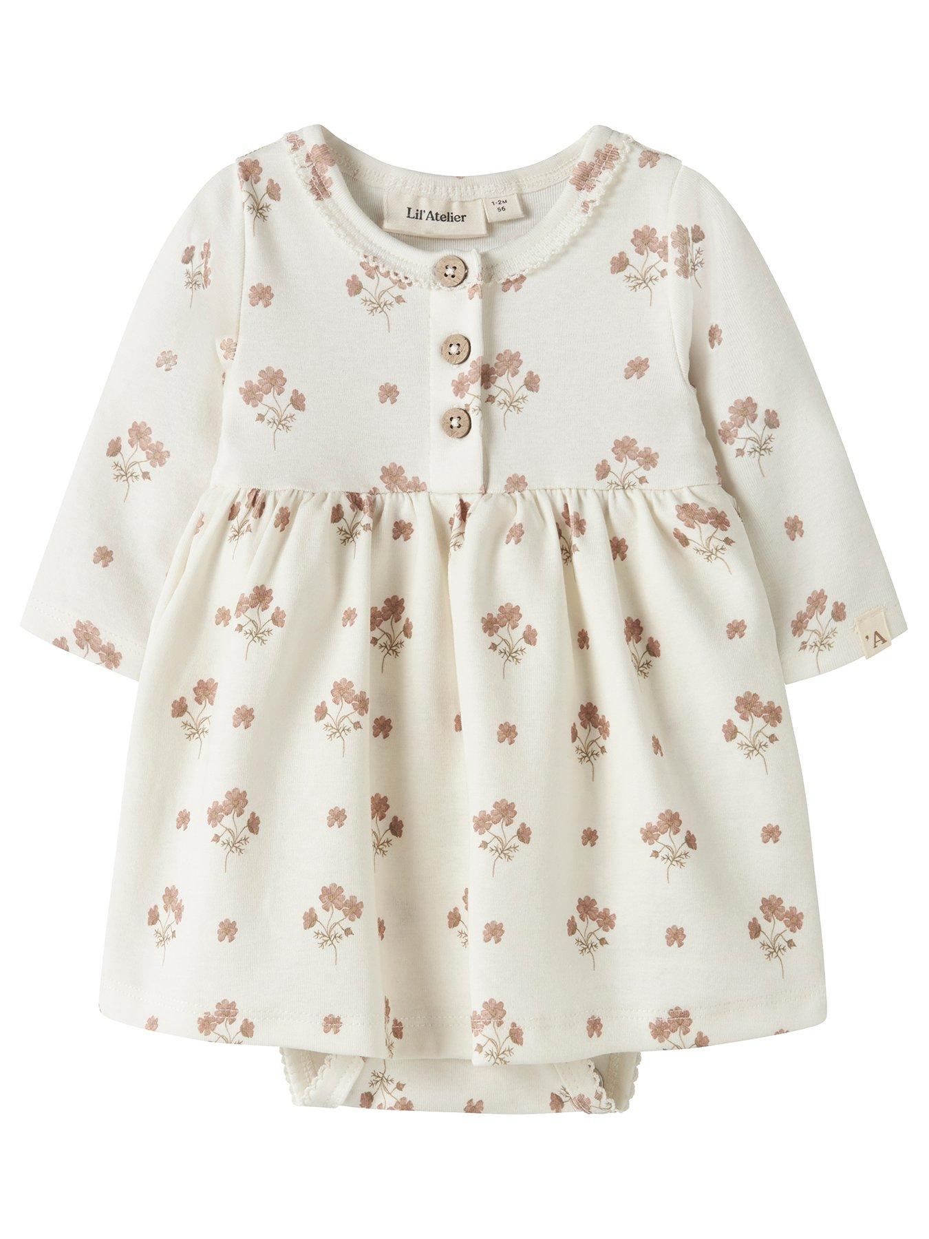 Image 1 of 3 of Lil Atelier Baby Girls Floral Jersey Body Dress - Cream