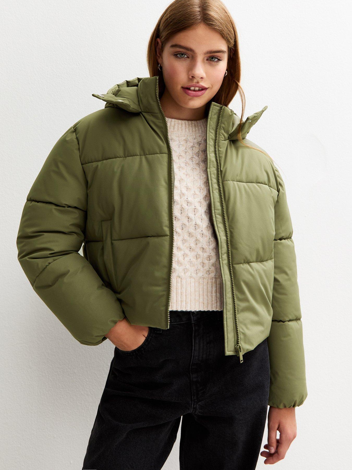 front image of new-look-915-girls-cropped-puffer-jacket-dark-khaki