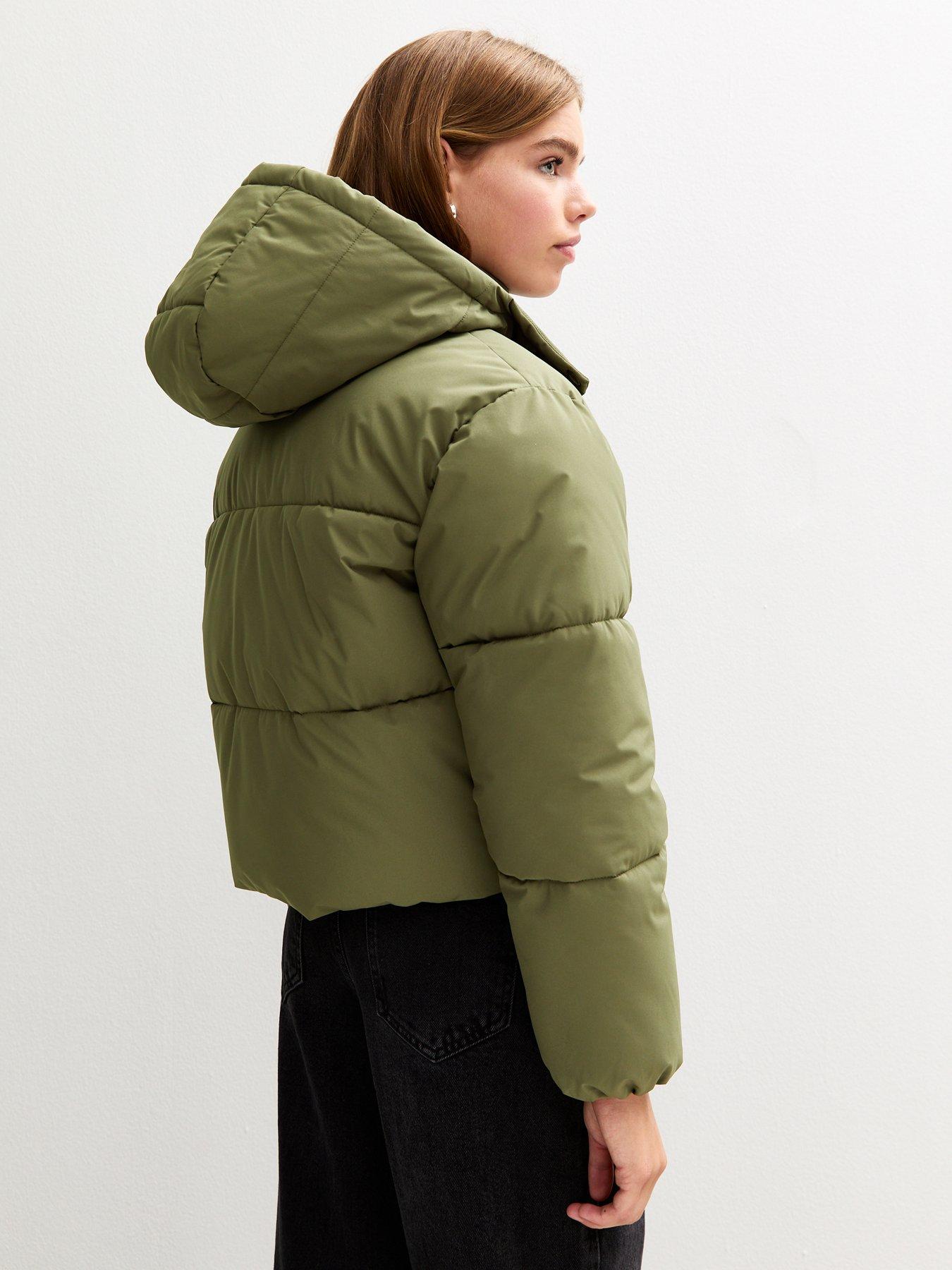 stillFront image of new-look-915-girls-cropped-puffer-jacket-dark-khaki