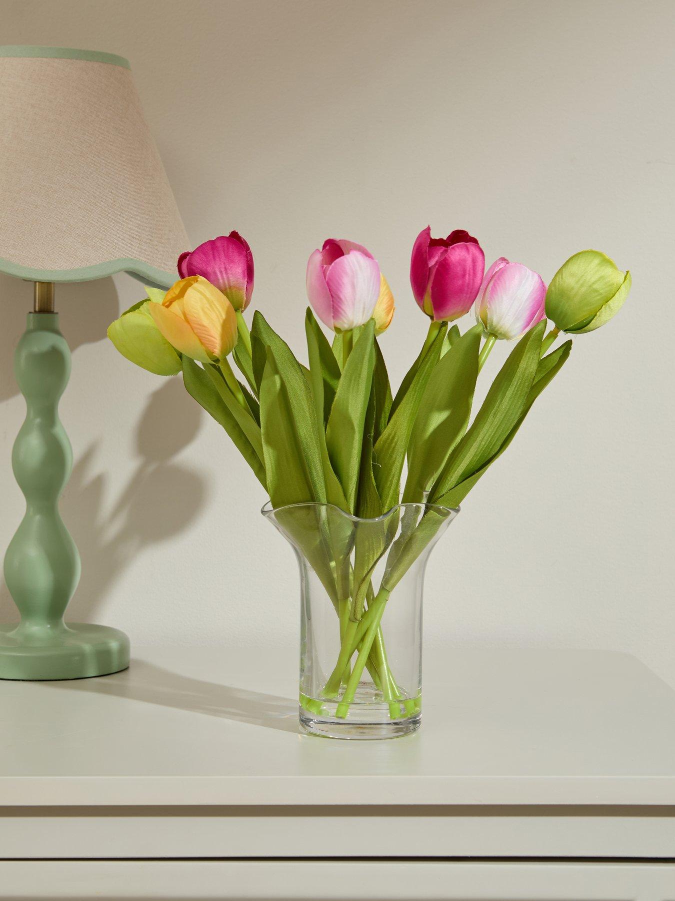 The Very Collection 32cm Tulips in Frilled Glass Vase