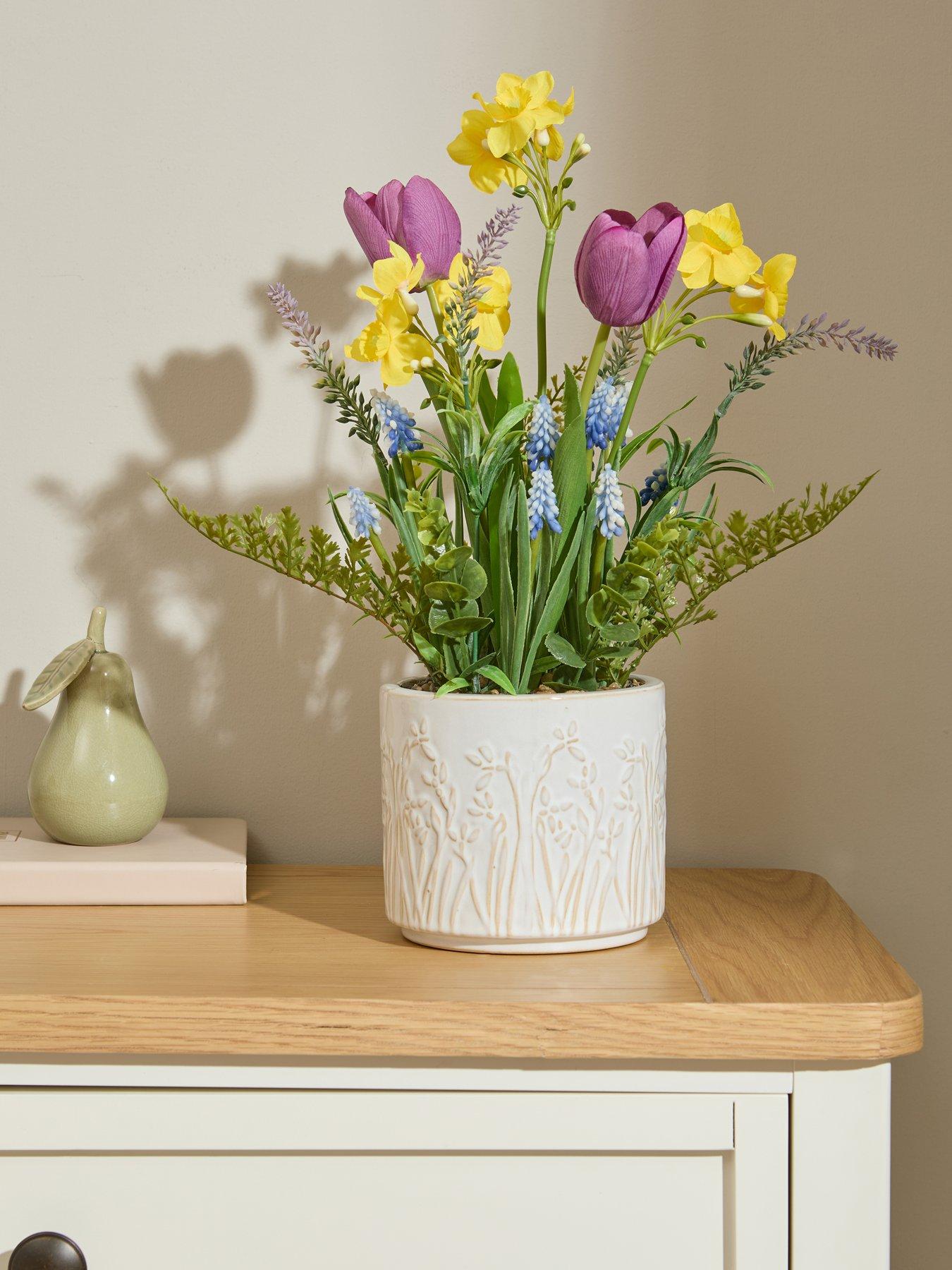 The Very Collection 39cm Flowers in Embossed Ceramic Pot