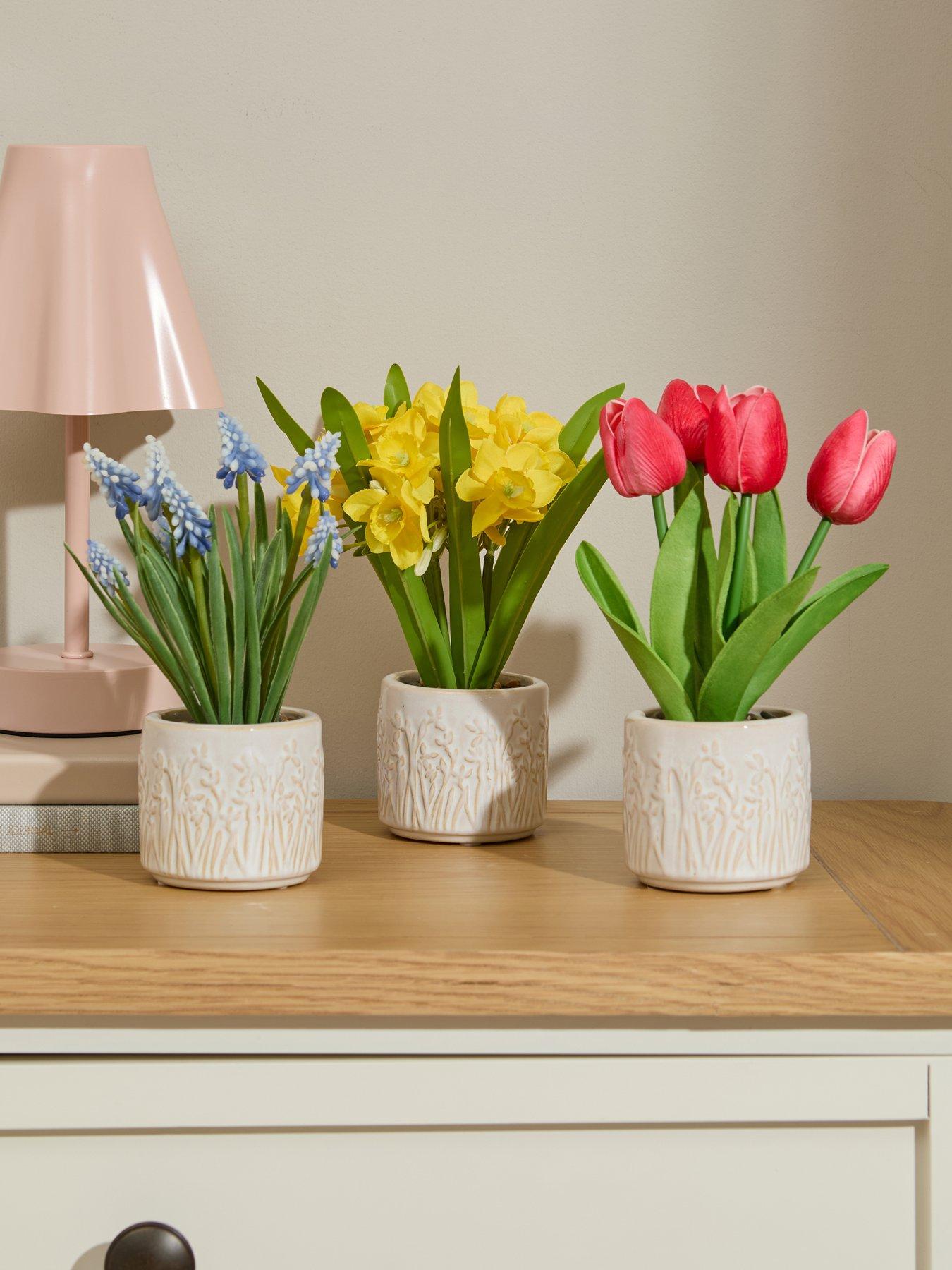 The Very Collection 20cm Set of 3 Flowers in Ceramic Pot
