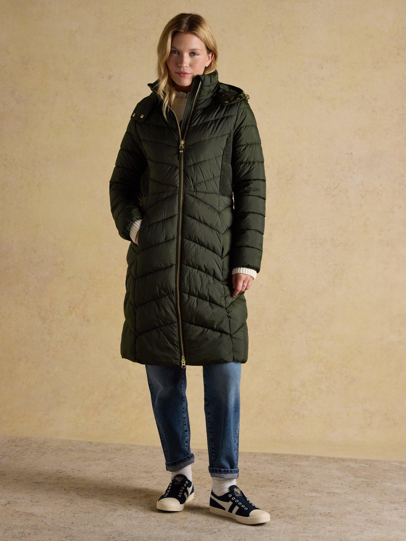  image of joules-pembury-showerproof-longline-padded-coat-with-hood-khaki-green