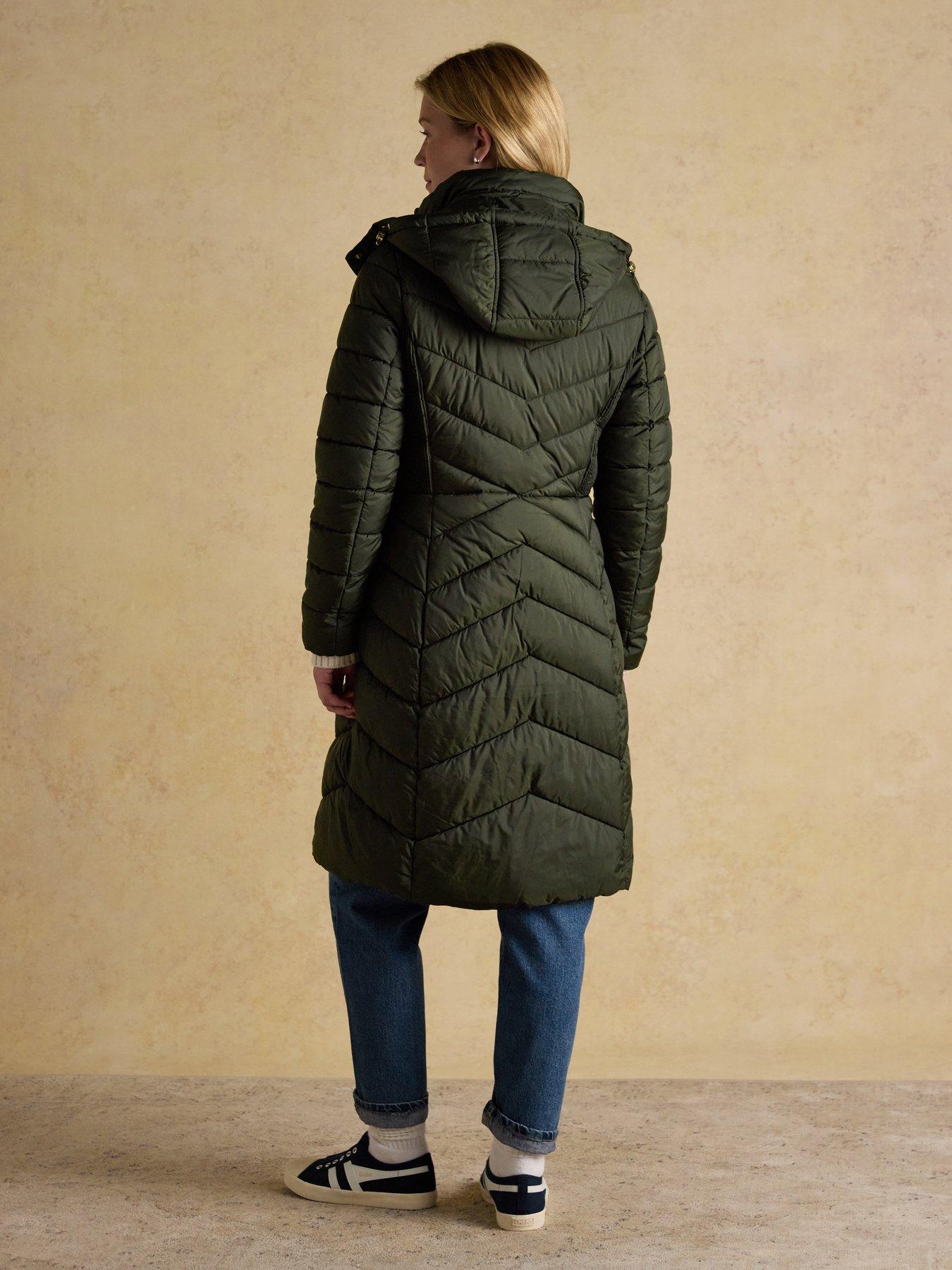  image of joules-pembury-showerproof-longline-padded-coat-with-hood-khaki-green