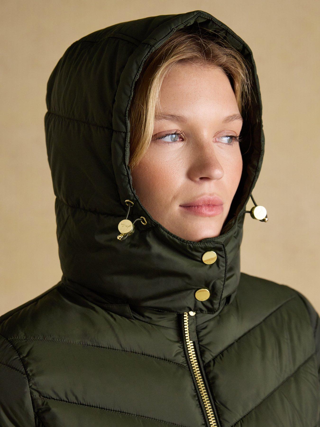  image of joules-pembury-showerproof-longline-padded-coat-with-hood-khaki-green