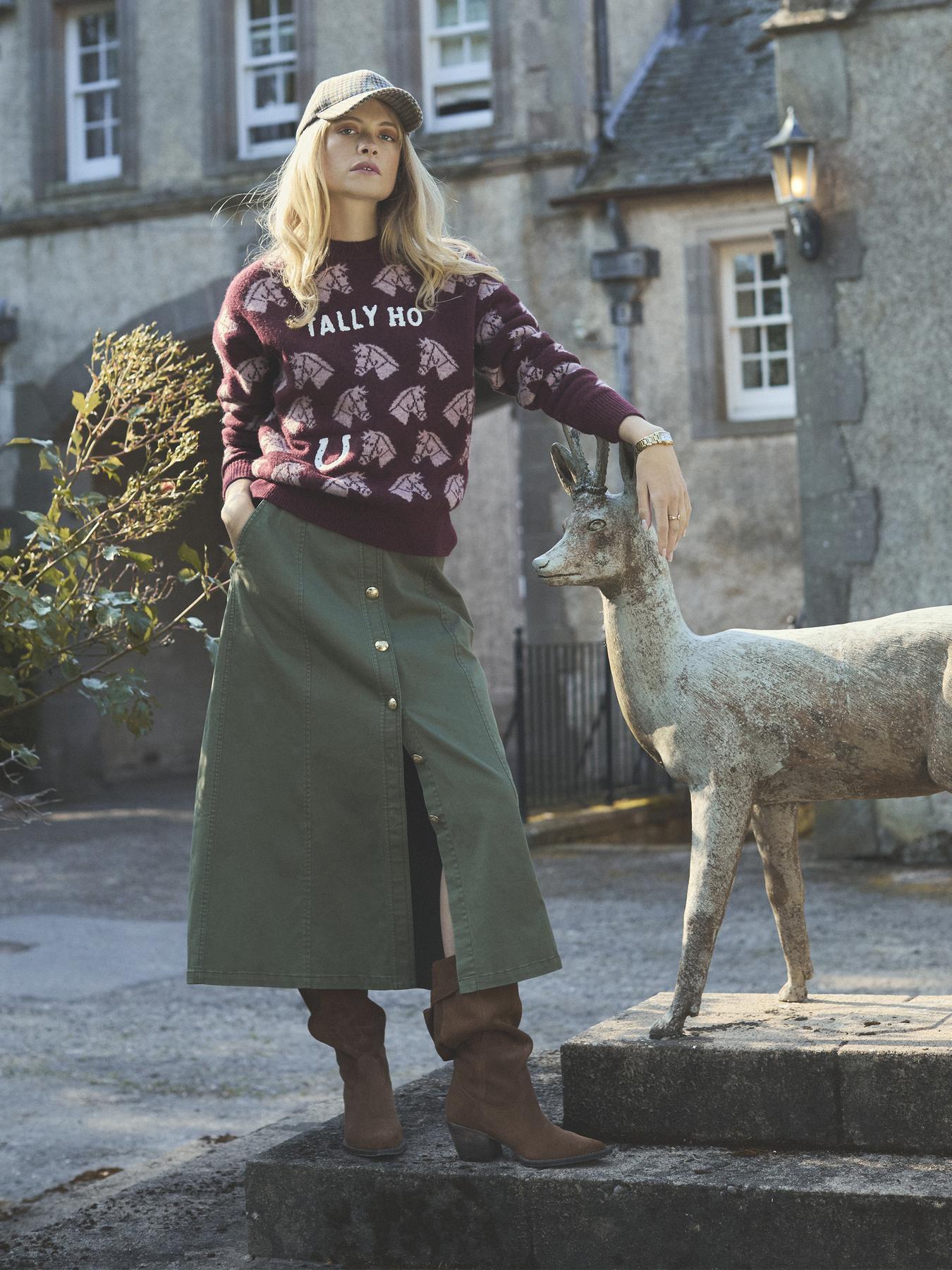 Joules Intarsia Knitted Burgundy Tally Ho Jumper with Crew Neck - Red ...