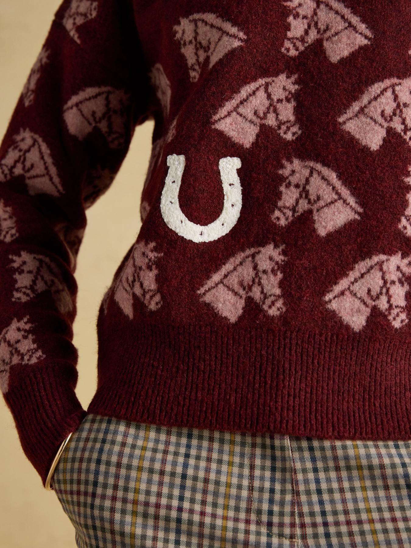  image of joules-intarsia-knitted-burgundy-tally-ho-jumper-with-crew-neck-red