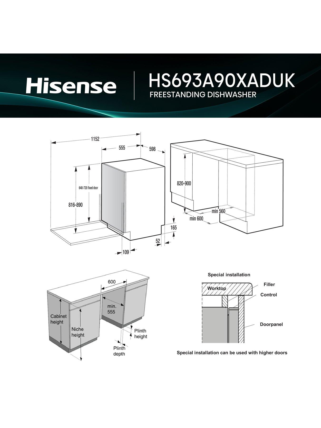  image of hisense-auto-dose-hs693a90xaduk-full-size-wifi-enabled-dishwasher-stainless-steel