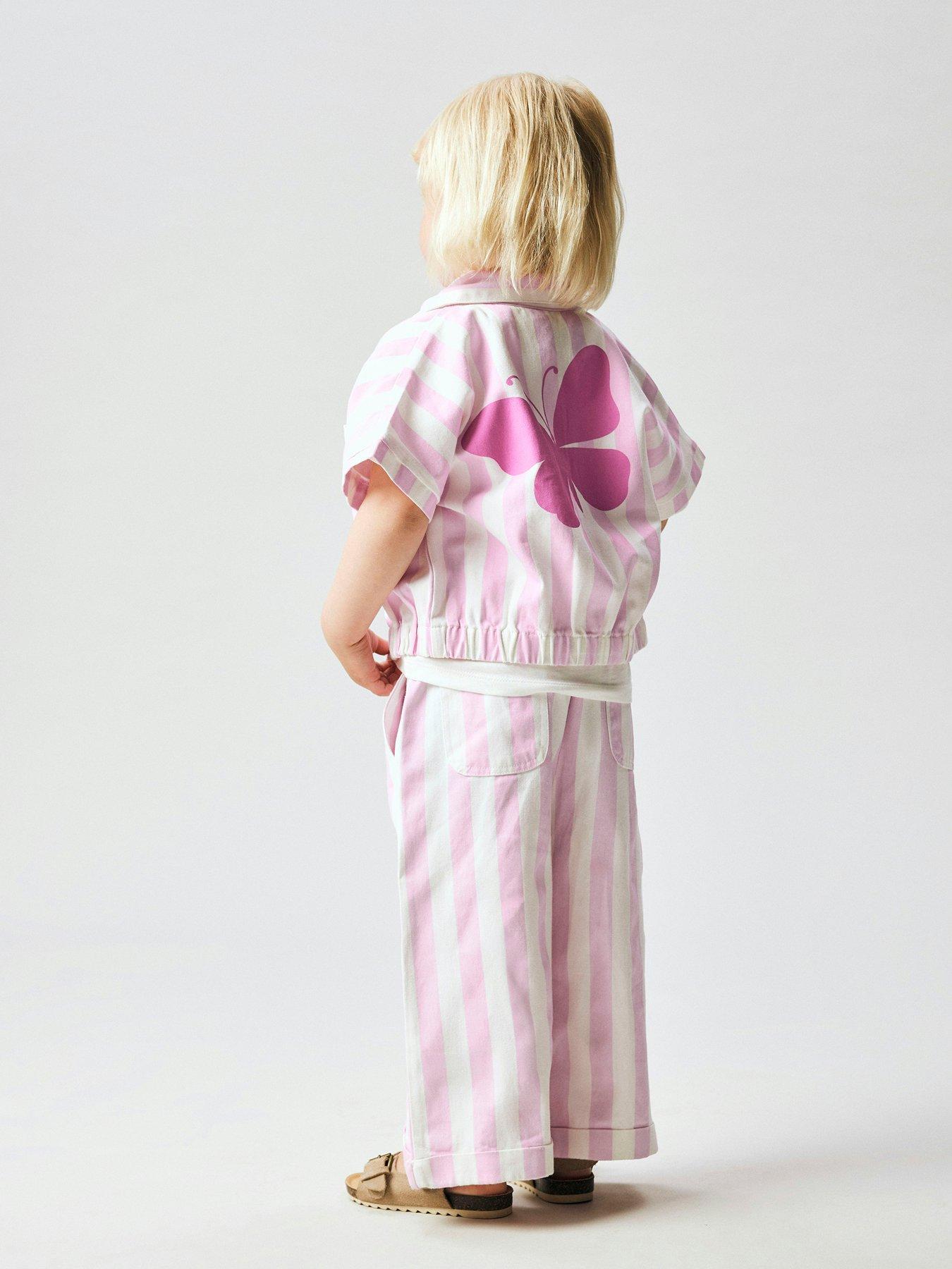 Name It Mini Girls 2 Piece Stripe Butterfly Back Print Twill Set - Light Pink