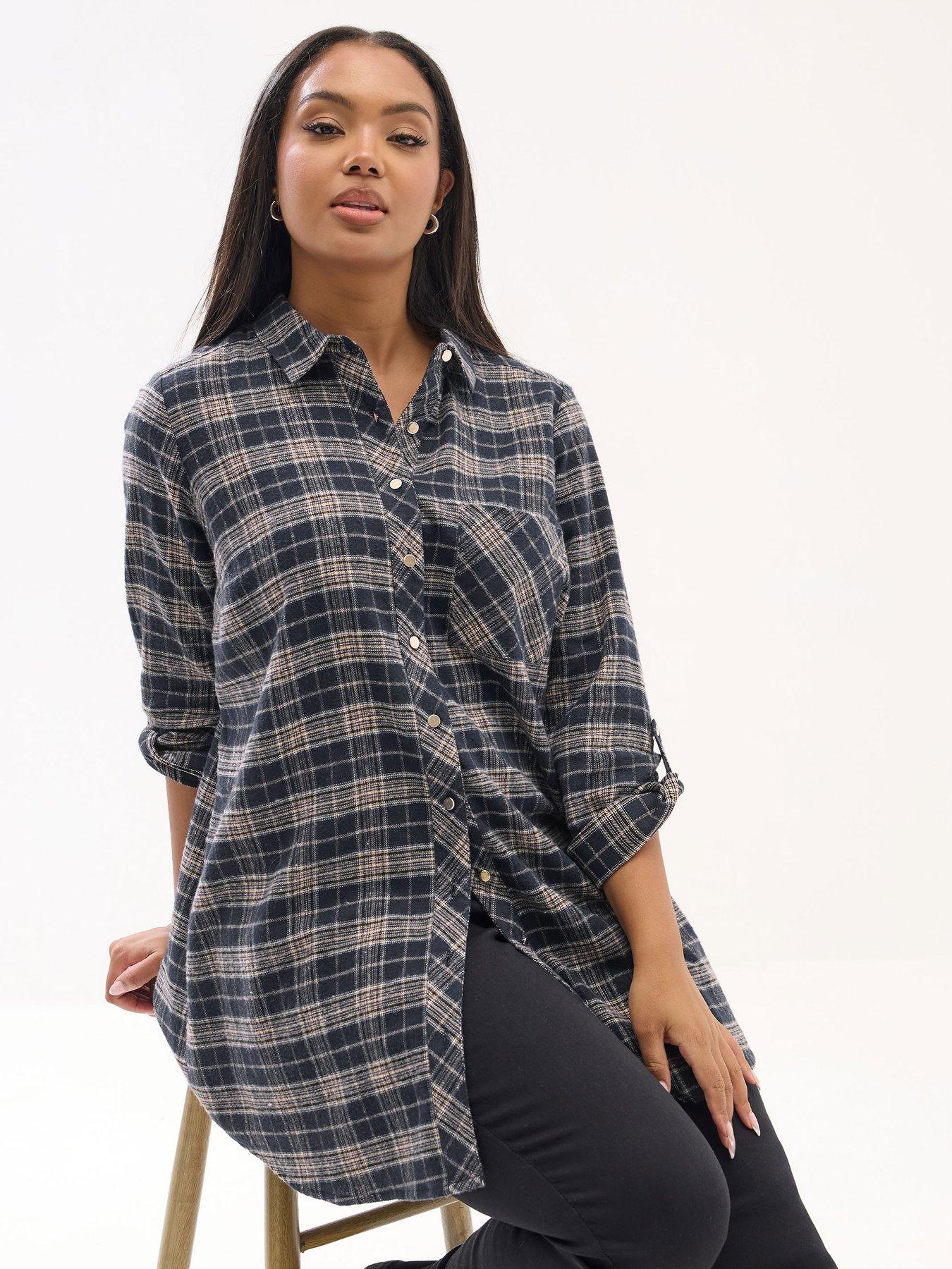 Yours Curve Boyfriend Check Shirt - Blue